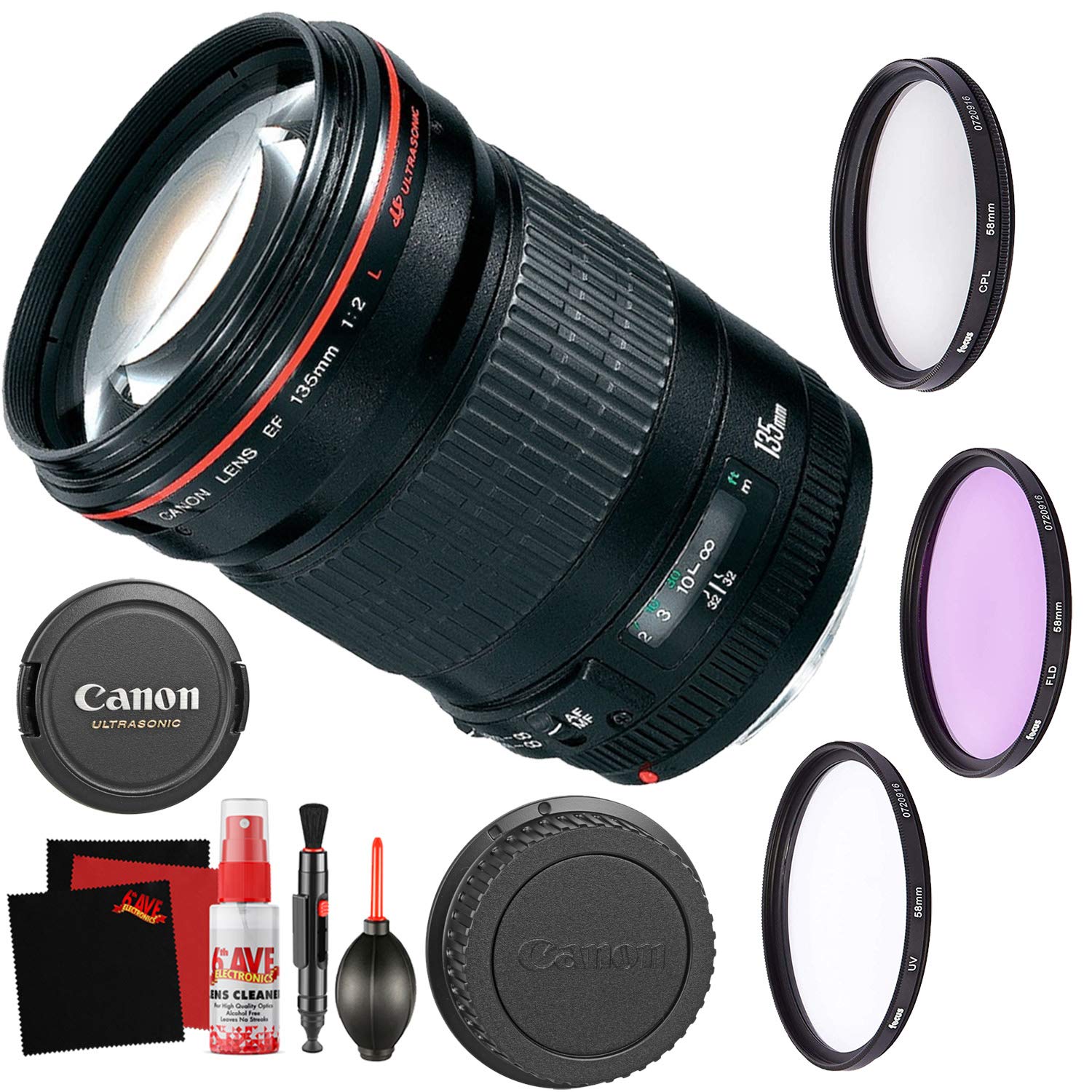 Canon EF 135mm f/2L USM Lens Accessory Bundle International Model