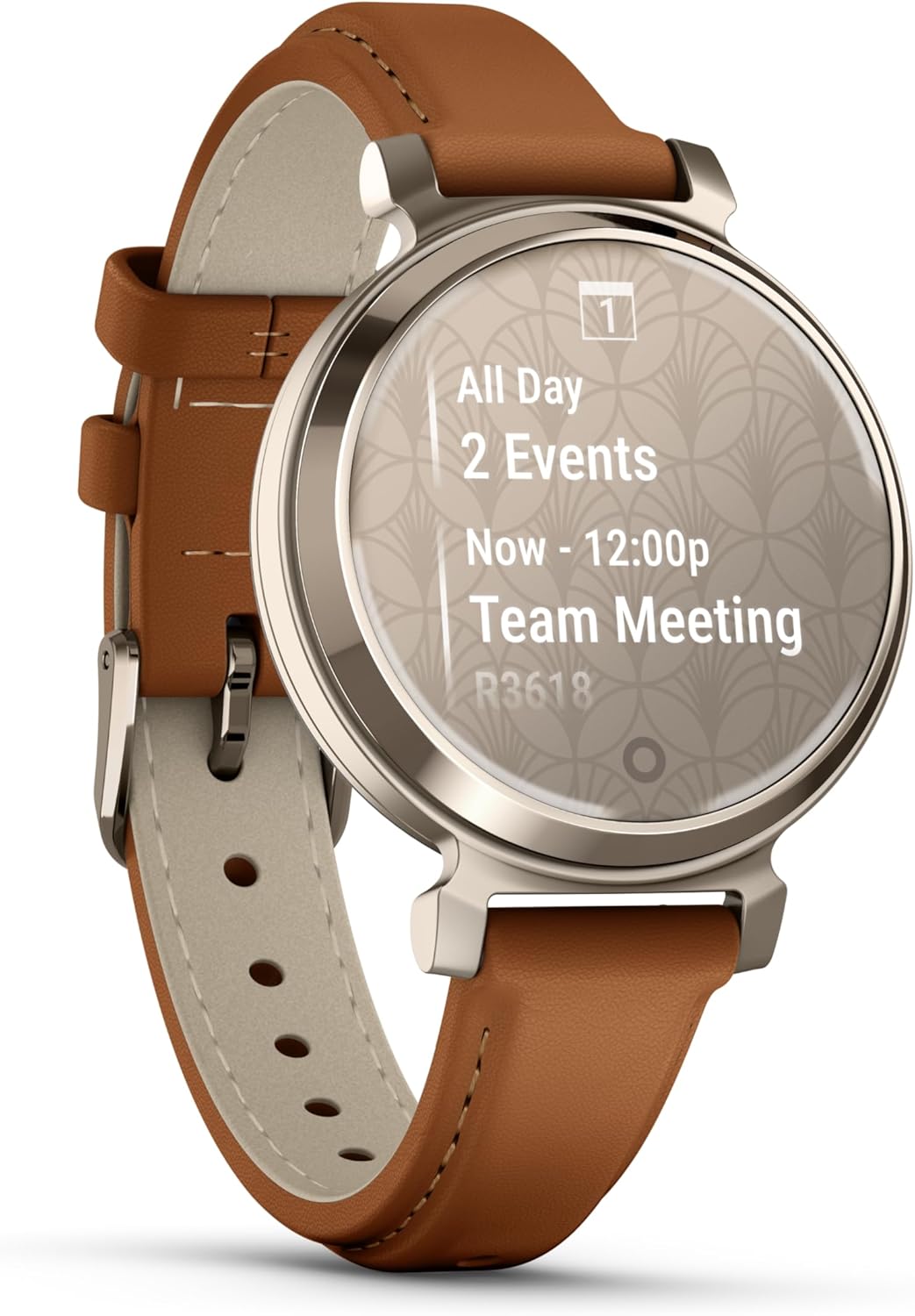 Garmin Lily 2, Small and Stylish Smartwatch, Hidden Display, Patterned Lens, Up to 5 Days Battery Life, Tan