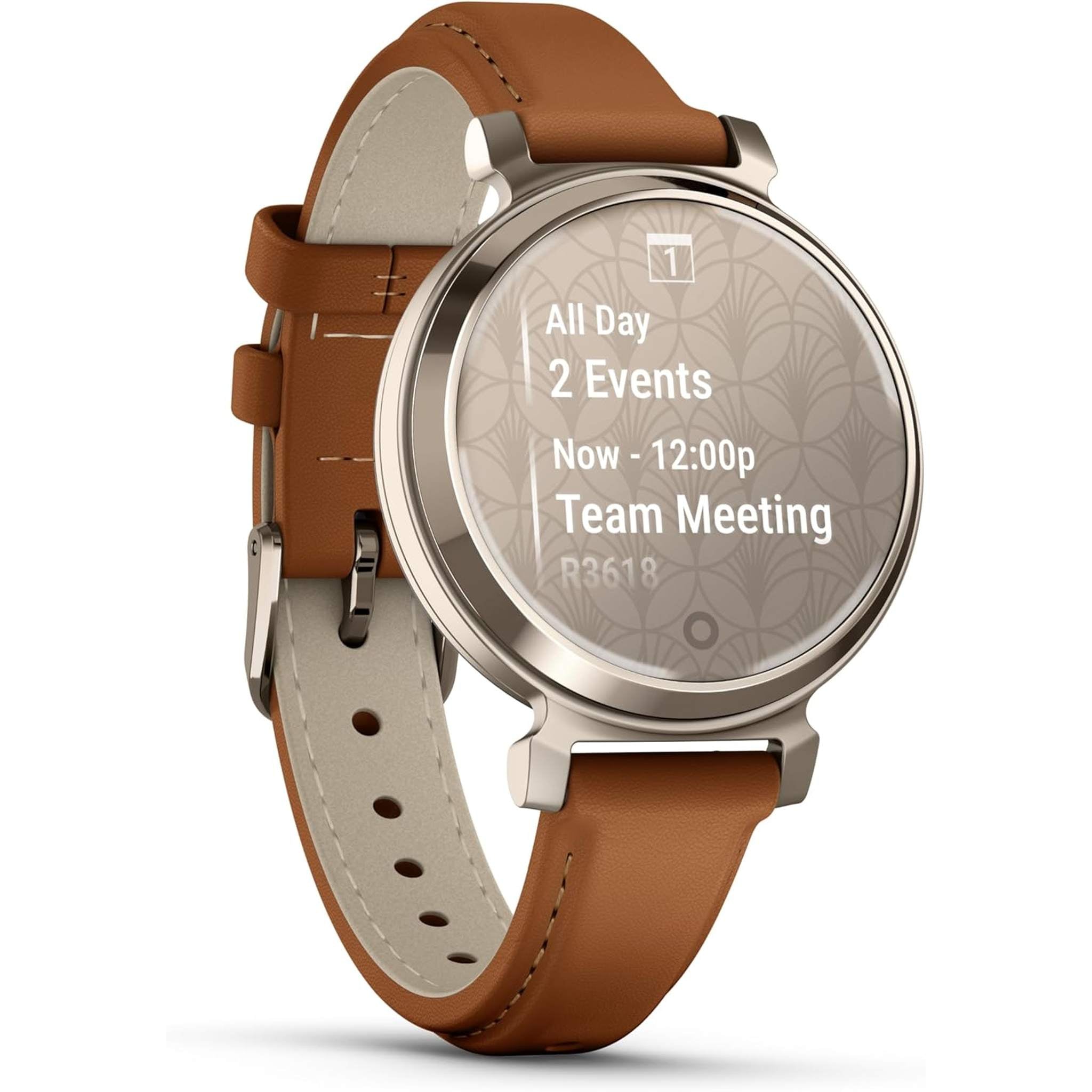 Garmin Lily 2, Small and Stylish Smartwatch, Hidden Display, Patterned Lens, Up to 5 Days Battery Life, Tan