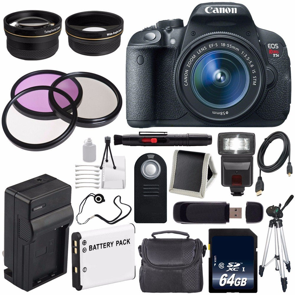 6Ave Canon EOS Rebel T5i 18 MP CMOS Digital SLR Camera w/EF-S 18-55mm Lens International Version (no Warranty) + 58mm 2X