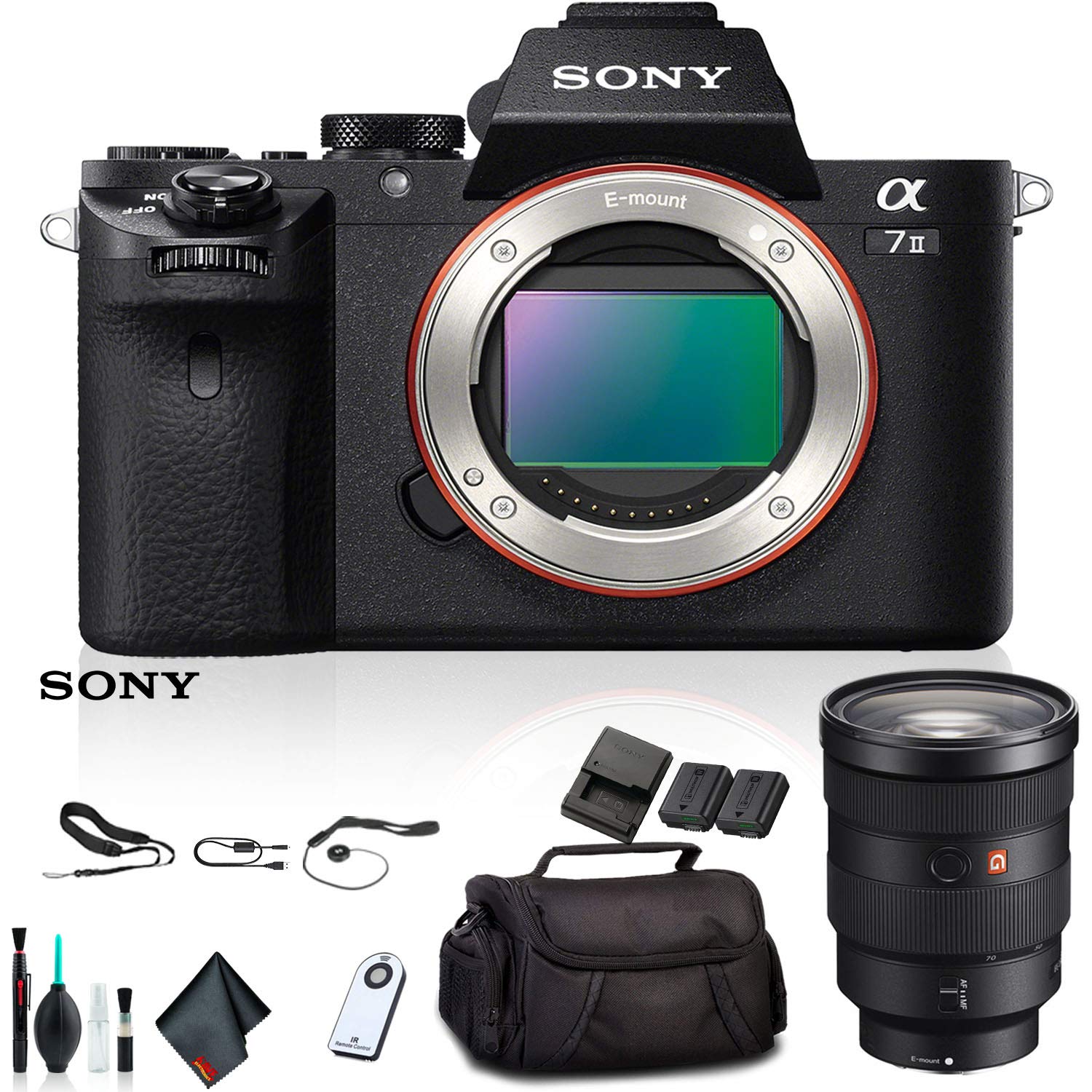 Sony Alpha a7 II Mirrorless Camera ILCE7M2/B With Sony FE 16-35mm, Soft Bag, Additional Battery, 64GB Memory Card, Card Reader , Plus Essential Accessories