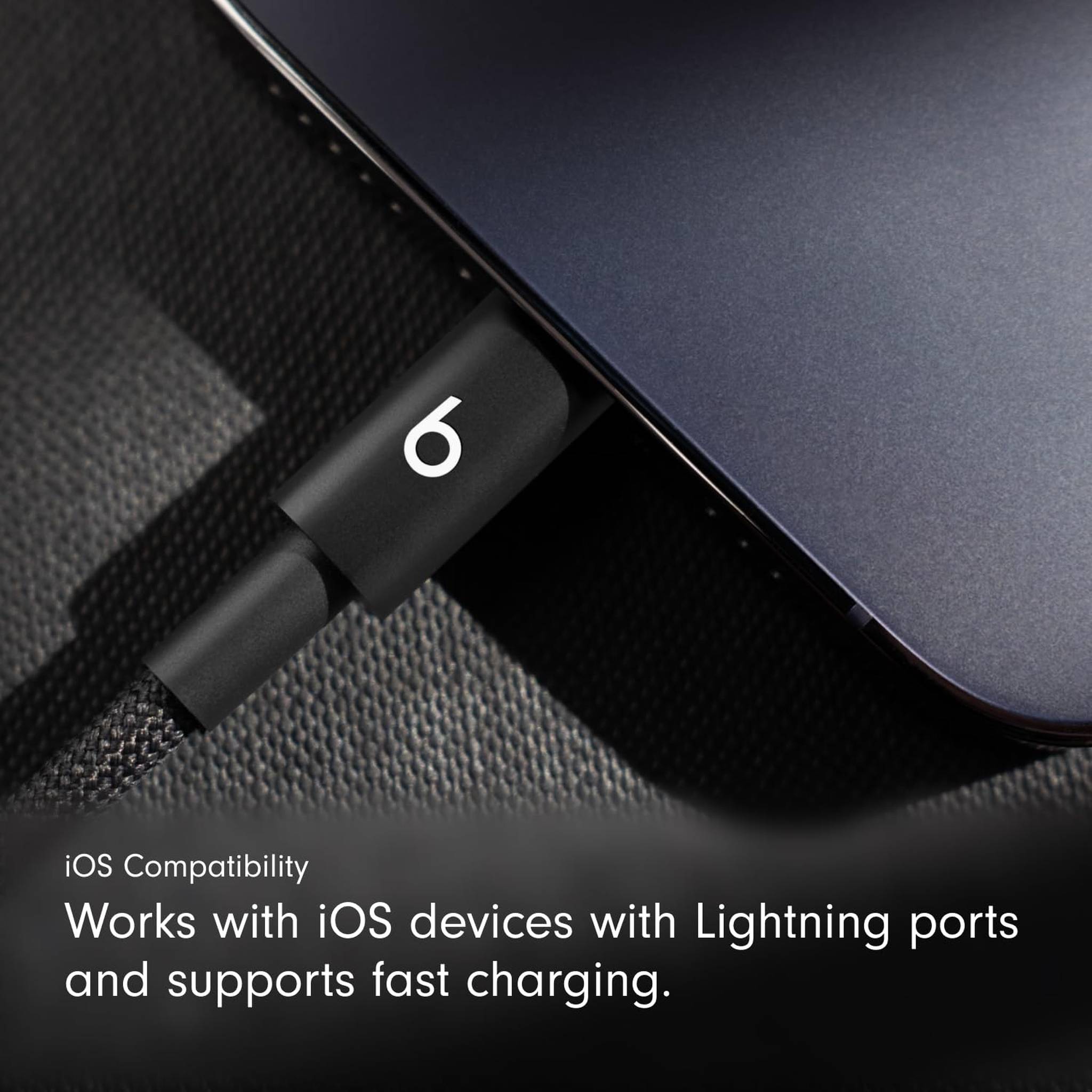 Beats USB-C to Lightning Woven Cable Fast Charging Durable/Tangle-Free Compatible Charger for Apple Devices w Lightning Ports 1.5 m, 5 ft - Bolt Black