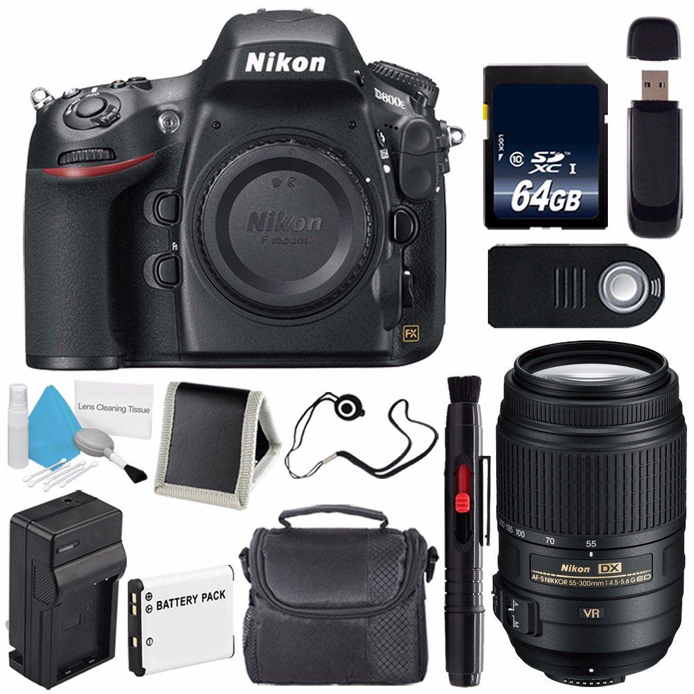 Nikon D800E Digital Camera (Body Only) (International Model) + Nikon AF-S DX 55-300mm f/4.5-5.6G ED VR Lens + 64GB Memory Card