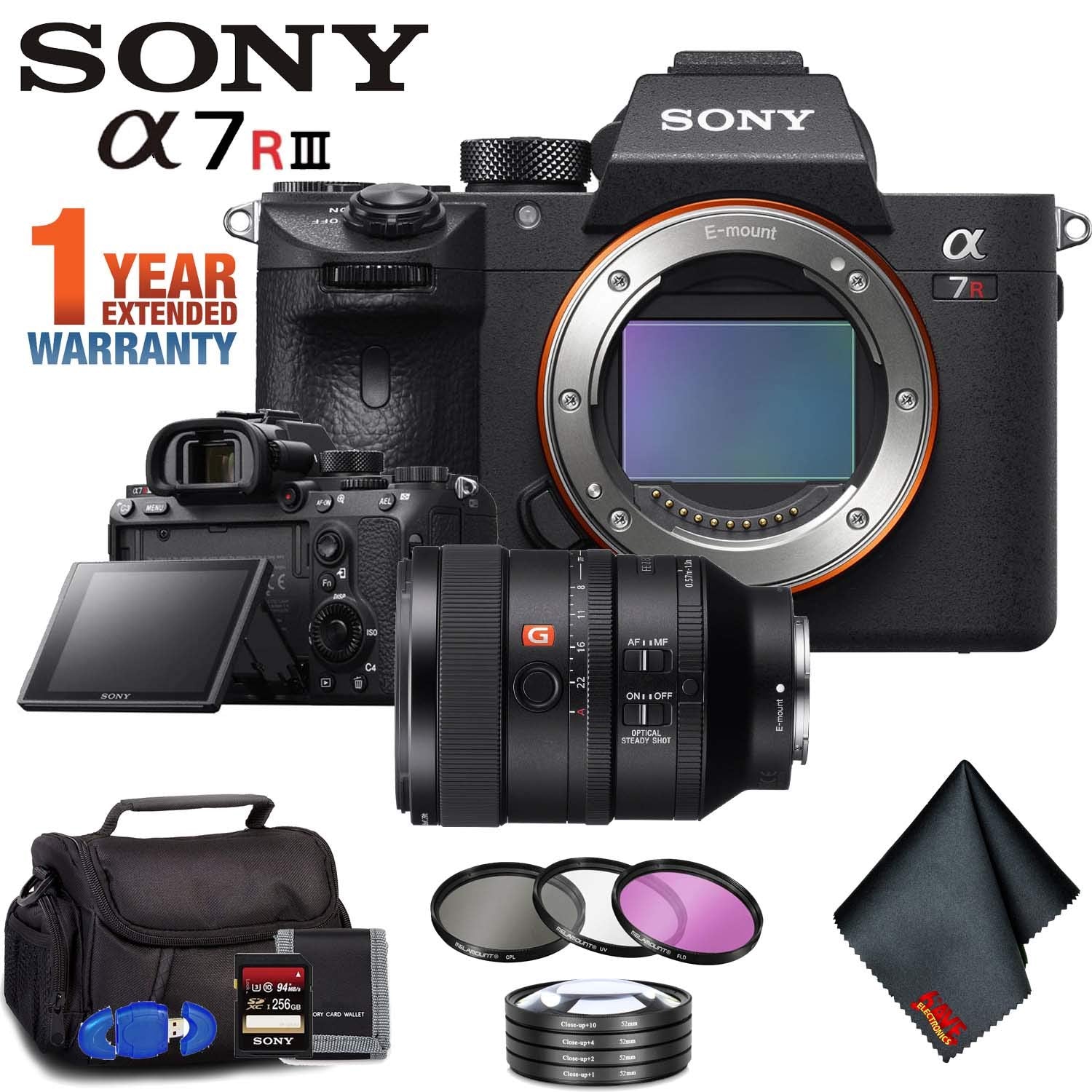 Sony Alpha a7R III Mirrorless Digital Camera (Body Only) + 100mm Lens + Filter Kit + Memory Card Kit + Carrying Case + E Ultimate Bundle