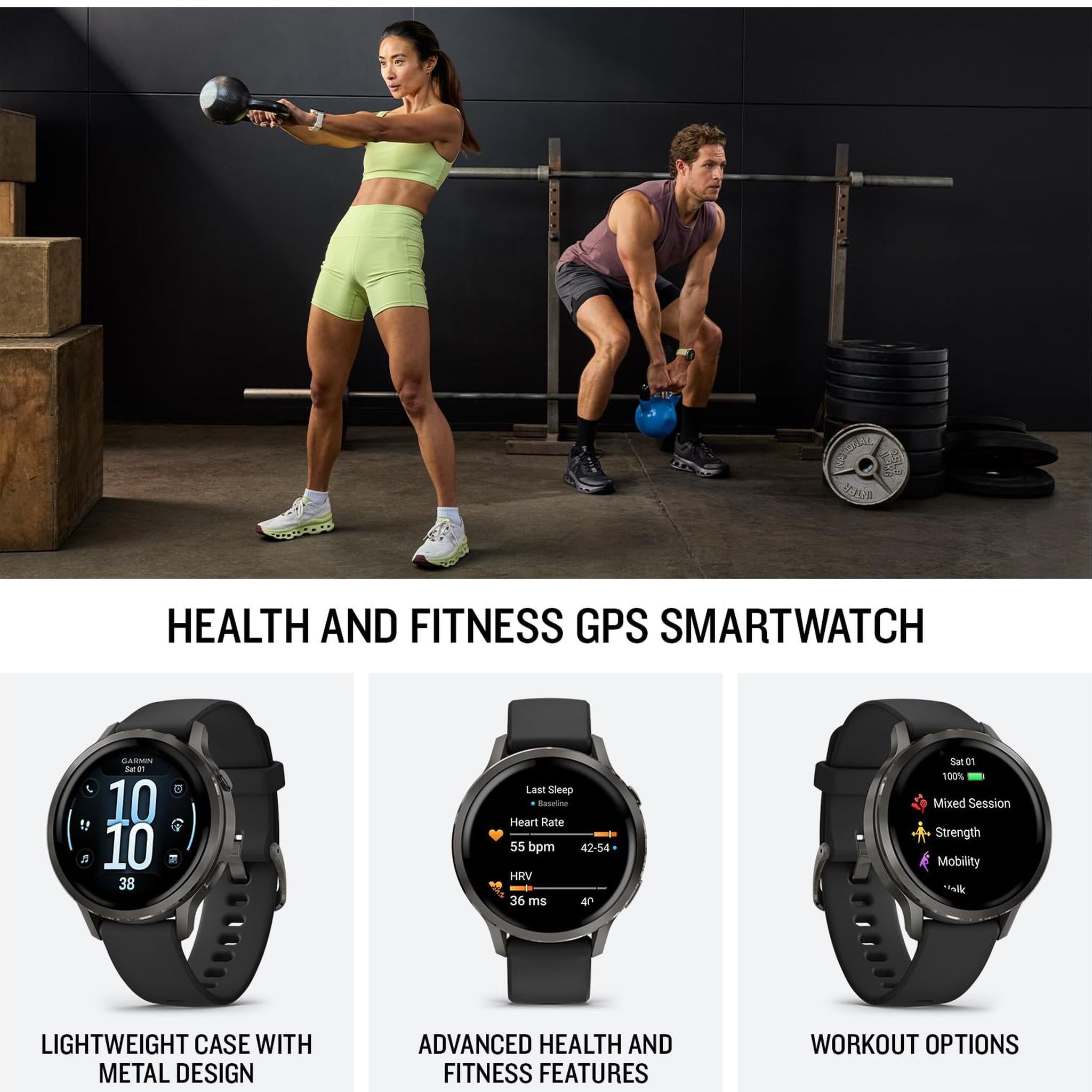 Garmin Venu® 4, 41mm, Advanced Health and Fitness GPS Smartwatch, Bright and Colorful Display, Built-in Flashlight, 10 Days of Battery Life, Slate with Black Silicone Band