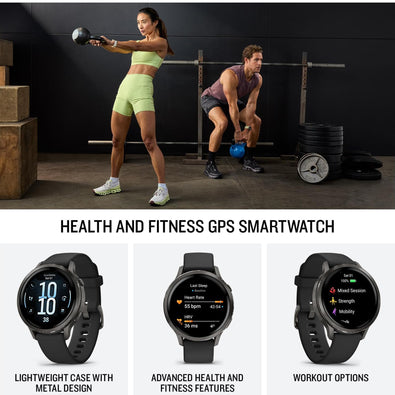 Garmin Venu® 4, 41mm, Advanced Health and Fitness GPS Smartwatch, Bright and Colorful Display, Built-in Flashlight, 10 Days of Battery Life, Slate with Black Silicone Band