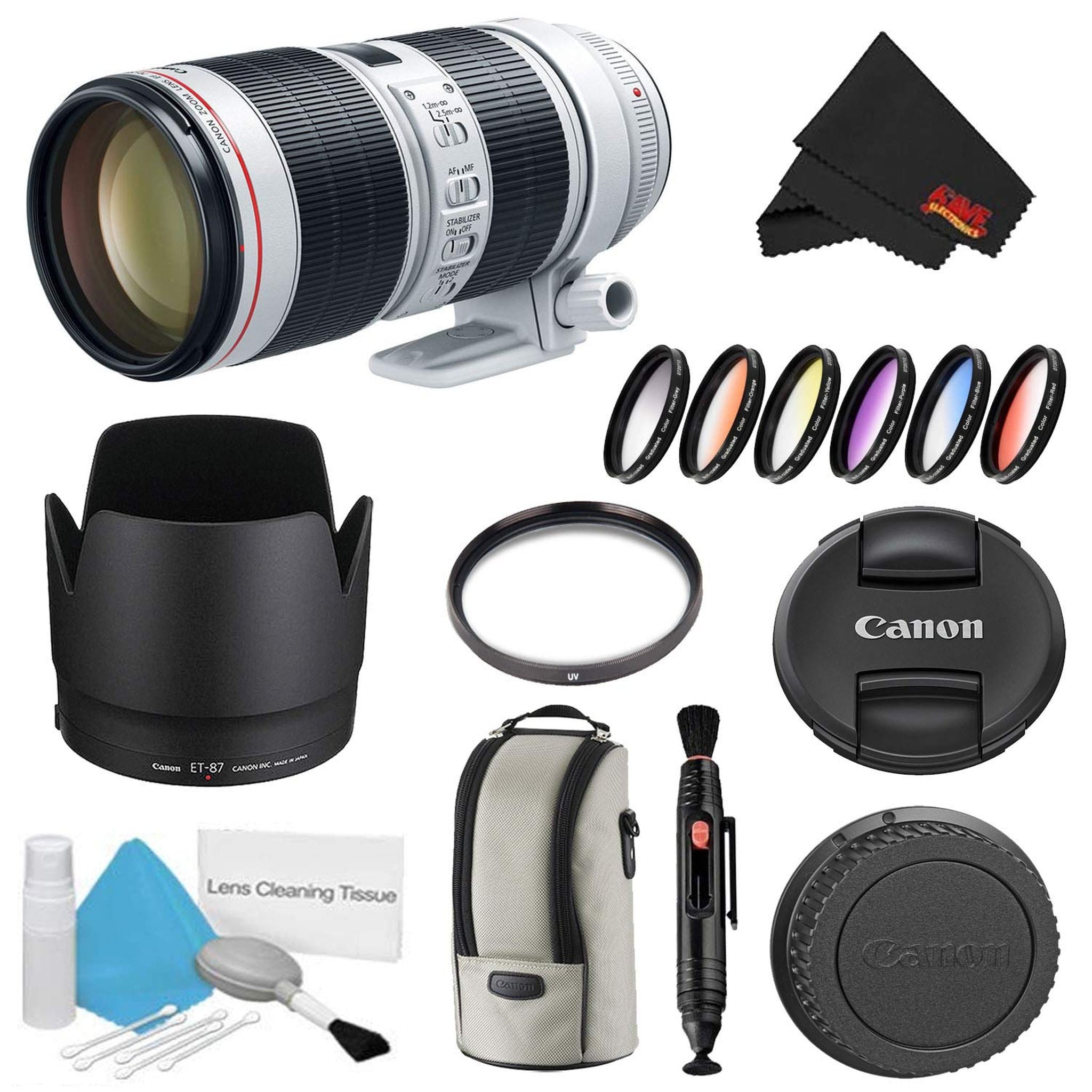 Canon EF 70-200mm f/2.8L is III USM Lens Bundle w/UV Filter and Color Multicoated 6 Piece Filter Kit International Mode