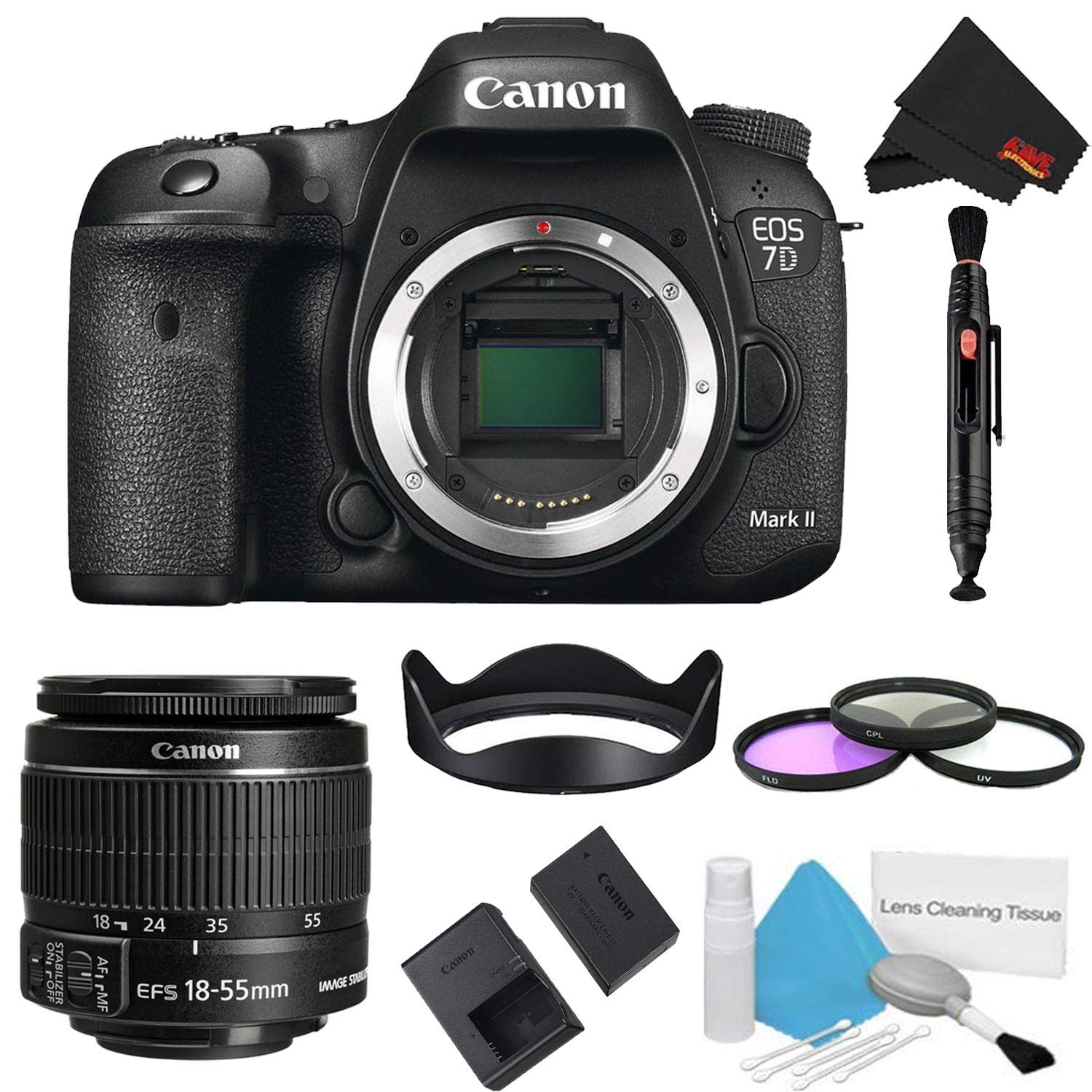 Canon EOS 7D Mark II DSLR Camera Body Only 3 Piece Filter Bundle w/ 18-55mm Lens (International Model)