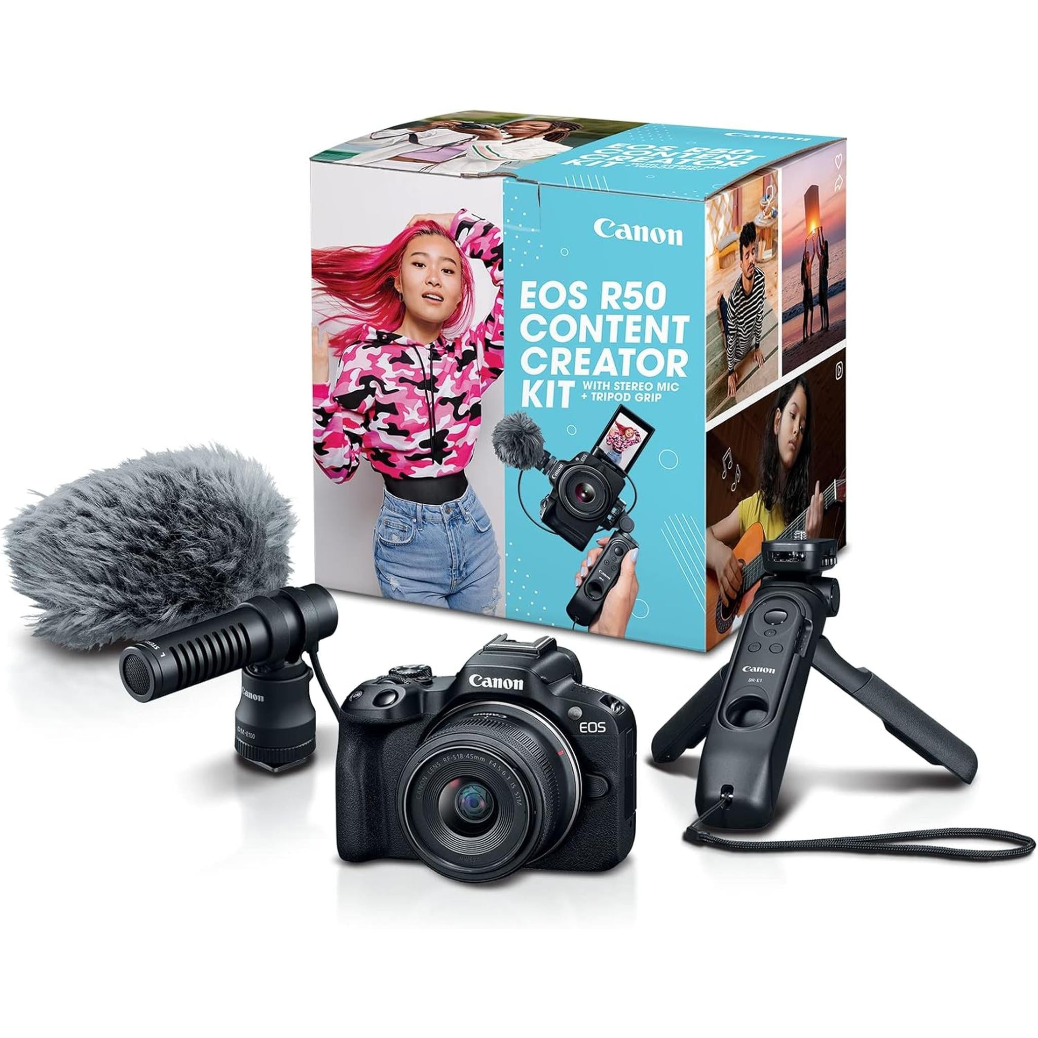Canon EOS R50 Mirrorless Vlogging Camera Black w/RF-S18-45mm F4.5-6.3 is STM Lens Content Creator Kit