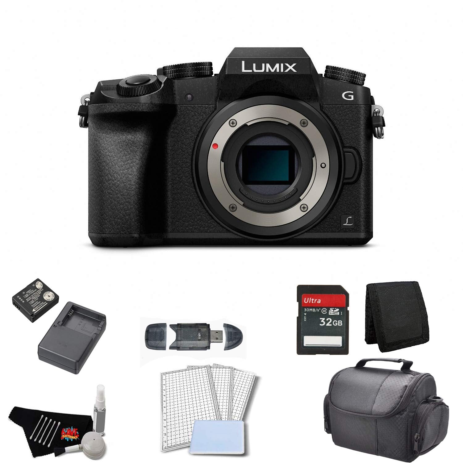 Panasonic Lumix DMC-G7 Mirrorless Micro Four Thirds Digital Camera Body Only Bundle with 32GB Memory Card + Replacemen