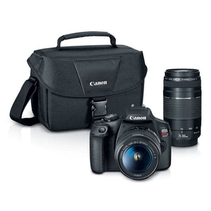 Canon EOS Rebel T7 DSLR Camera Double Zoom Lens Kit with EF-S 18-55mm and EF 75-300mm Lenses, 24.1 Megapixel CMOS APS-C Sensor, Full HD Videos, Wi-Fi, Beginner Photographers, Digital Camera, Black
