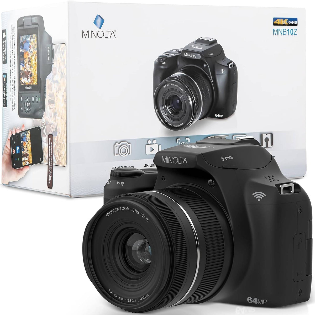 Minolta 64 Mega Pixels Auto Focus Digital Camera with 10x Optical Zoom, 4K Ultra HD Video and Macro Shooting, Black
