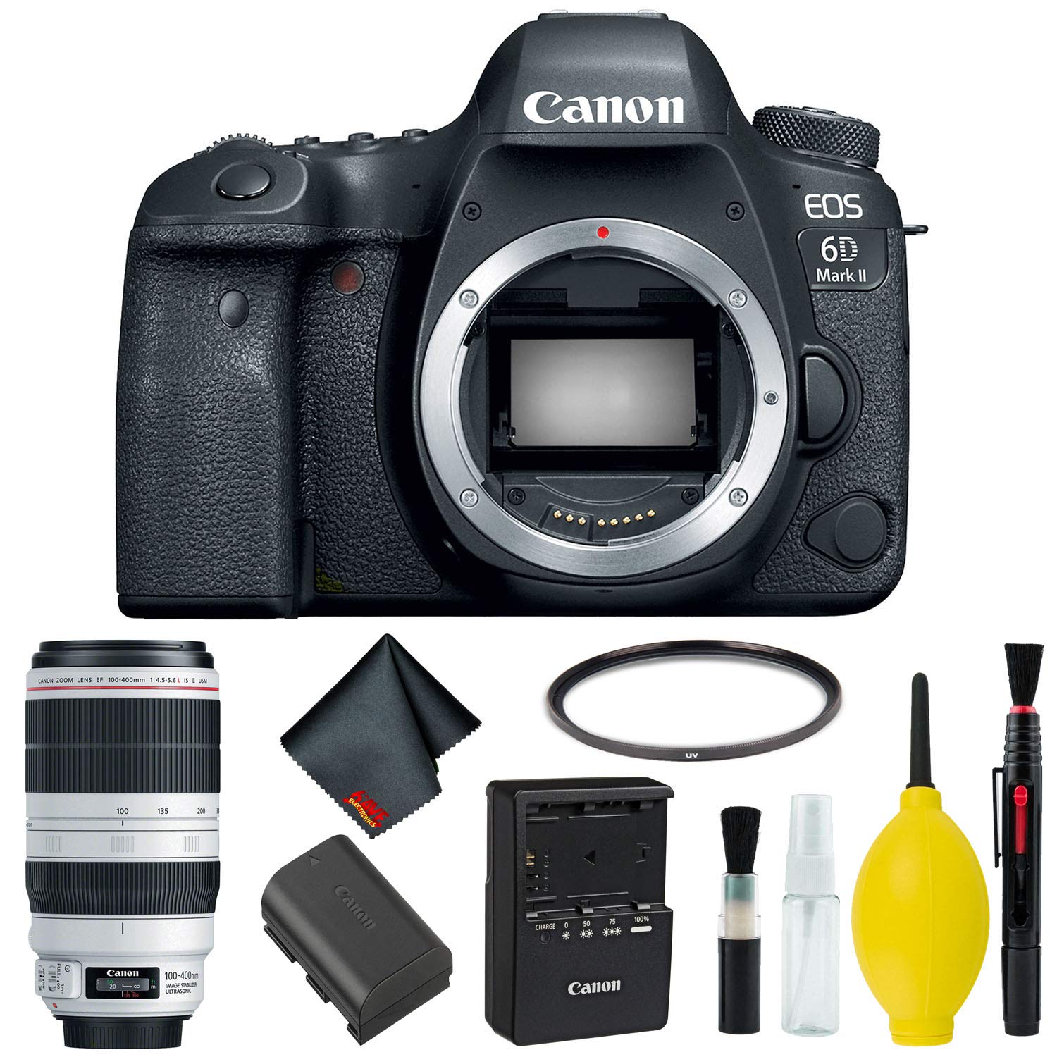 Canon EOS 6D Mark II DSLR Camera Body Only Basic Kit (International Model) w/Canon EF 100-400mm f/4.5-5.6L is II USM Len