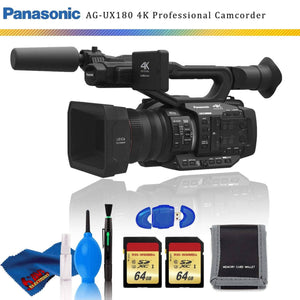 Panasonic AG-UX180 4K Premium Professional Camcorder + Memory Card Kit + Cleaning Kit