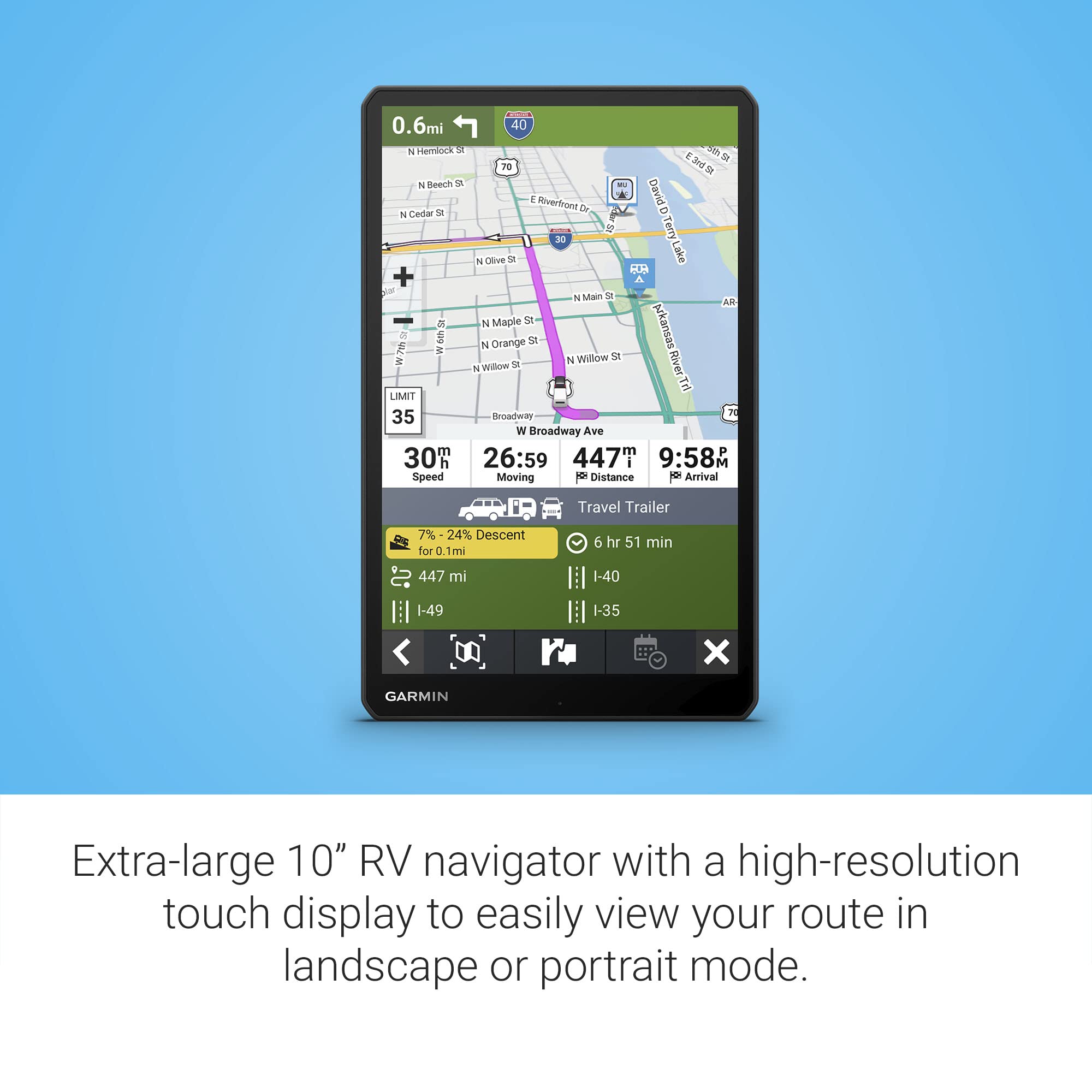 Garmin RV 1095, Extra-Large, Easy-to-Read 10” GPS RV Navigator, Custom RV Routing, High-Resolution Birdseye Satellite Imagery, Directory of RV Parks and Services, Landscape or Portrait View Display