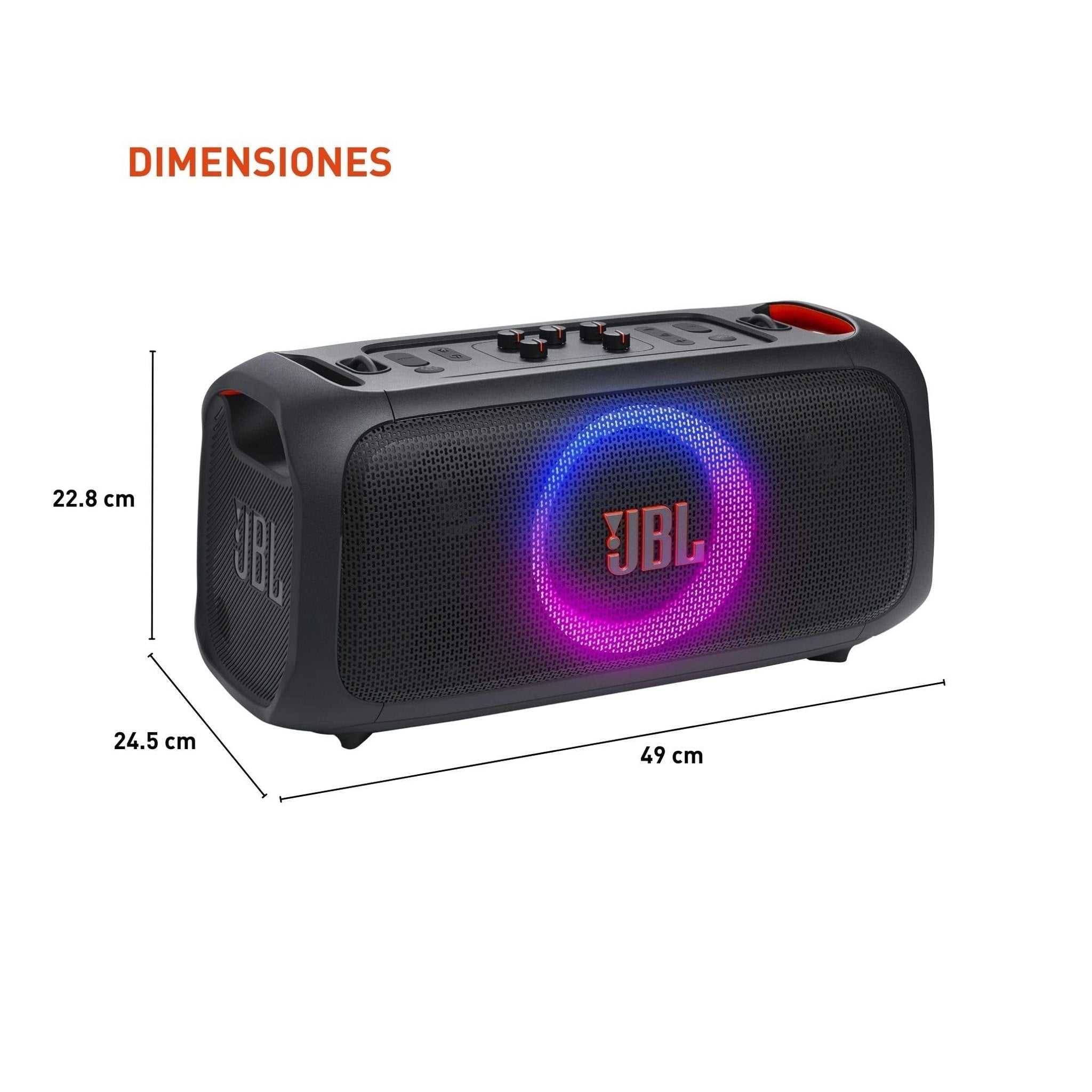 JBL PartyBox On-The-Go Essential - Portable Party Speaker with Built-in Lights and Wireless mic, Amazing Pro Sound, IPX4 splashproof Protection, 6 Hours of Playtime, Convenient Shoulder Strap