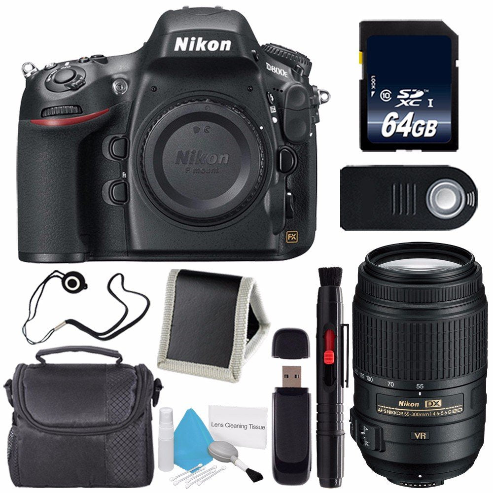 Nikon D800E Digital Camera (Body Only) (International Model) + Nikon AF-S DX 55-300mm f/4.5-5.6G ED VR Lens + 64GB Memory Card