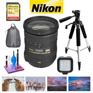 NIKON 18-200MM F/3.5-5.6G ED AF-S DX VR II Lens with Sandisk 64GB Memory, Portable LED Light Deluxe Padded Backpack Bundle Nikon