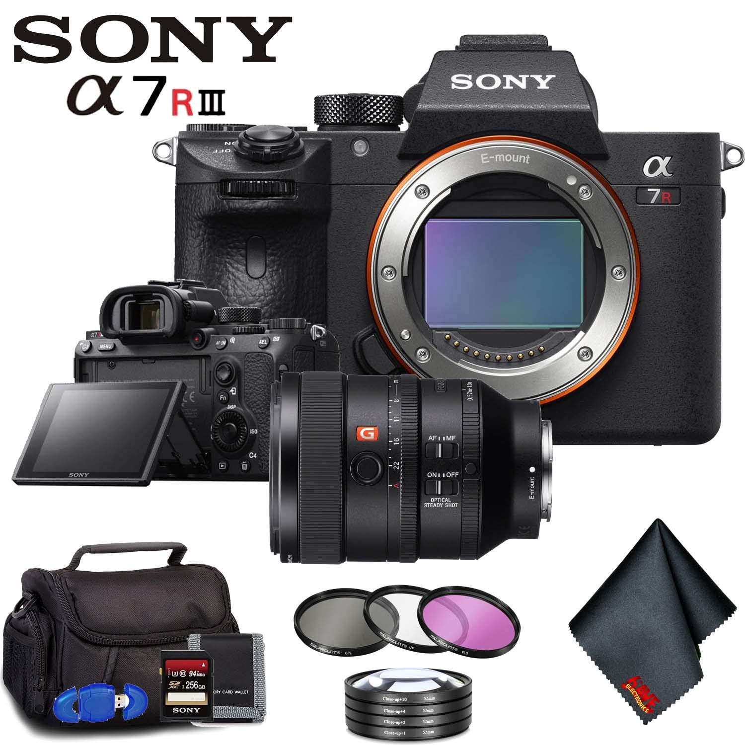 Sony Alpha a7R III Mirrorless Digital Camera (Body Only) + 100mm Lens + Filter Kit + Memory Card Kit + Carrying Case Advanced Bundle