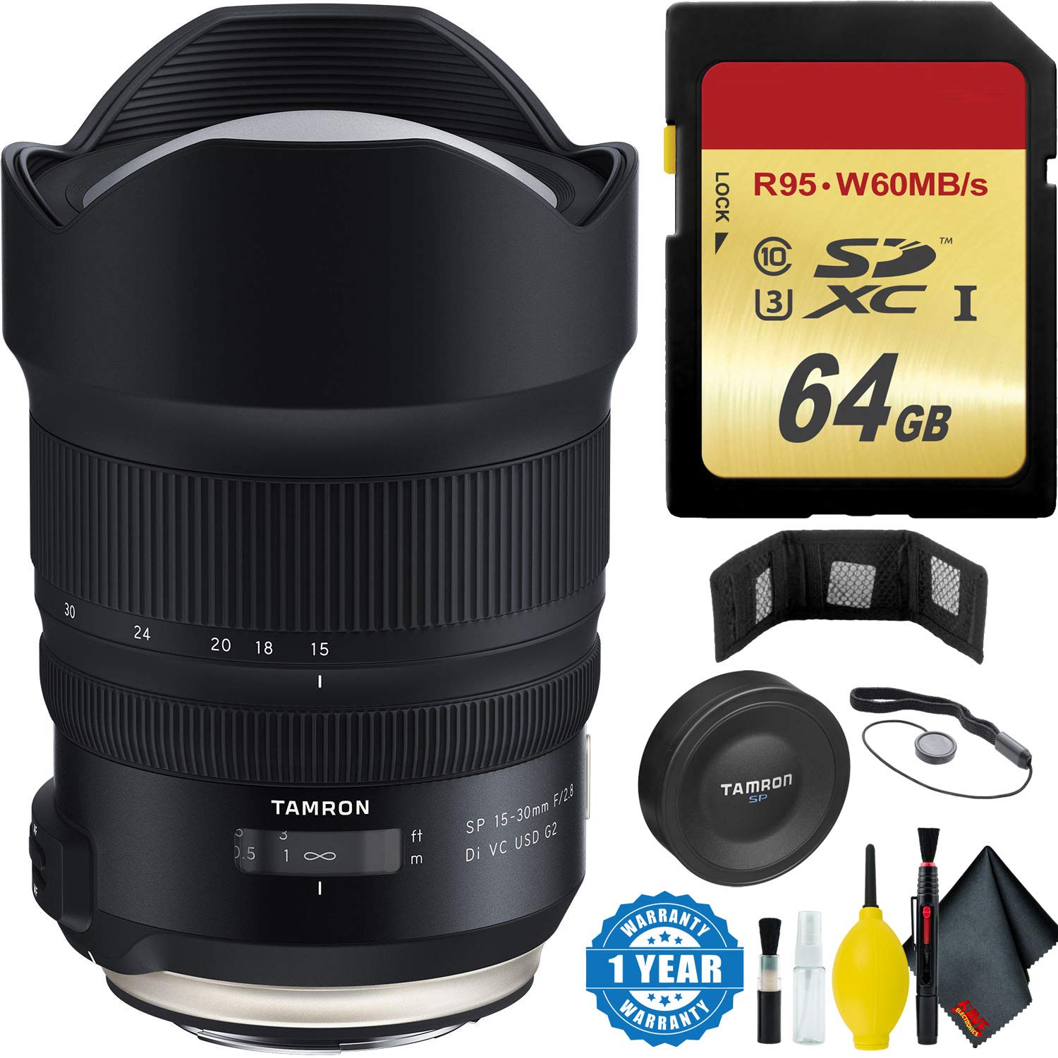 Tamron SP 15-30mm f/2.8 Di VC USD G2 Lens for Nikon F + Memory Card + Accessories Kit International Version Bundle