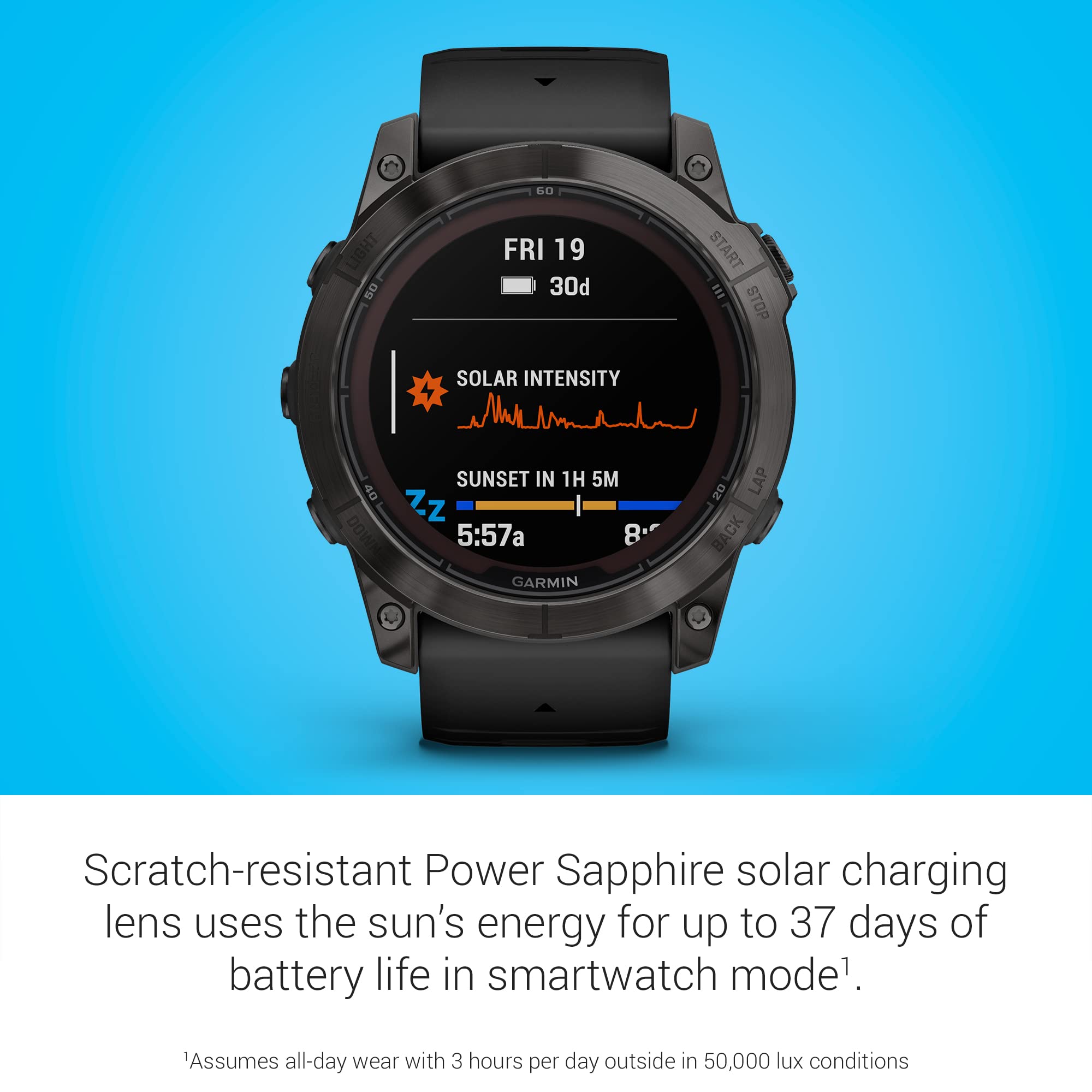 Garmin fēnix 7X Pro Sapphire Solar, Multisport GPS Smartwatch, Built-in Flashlight, Solar Charging Capability, Black