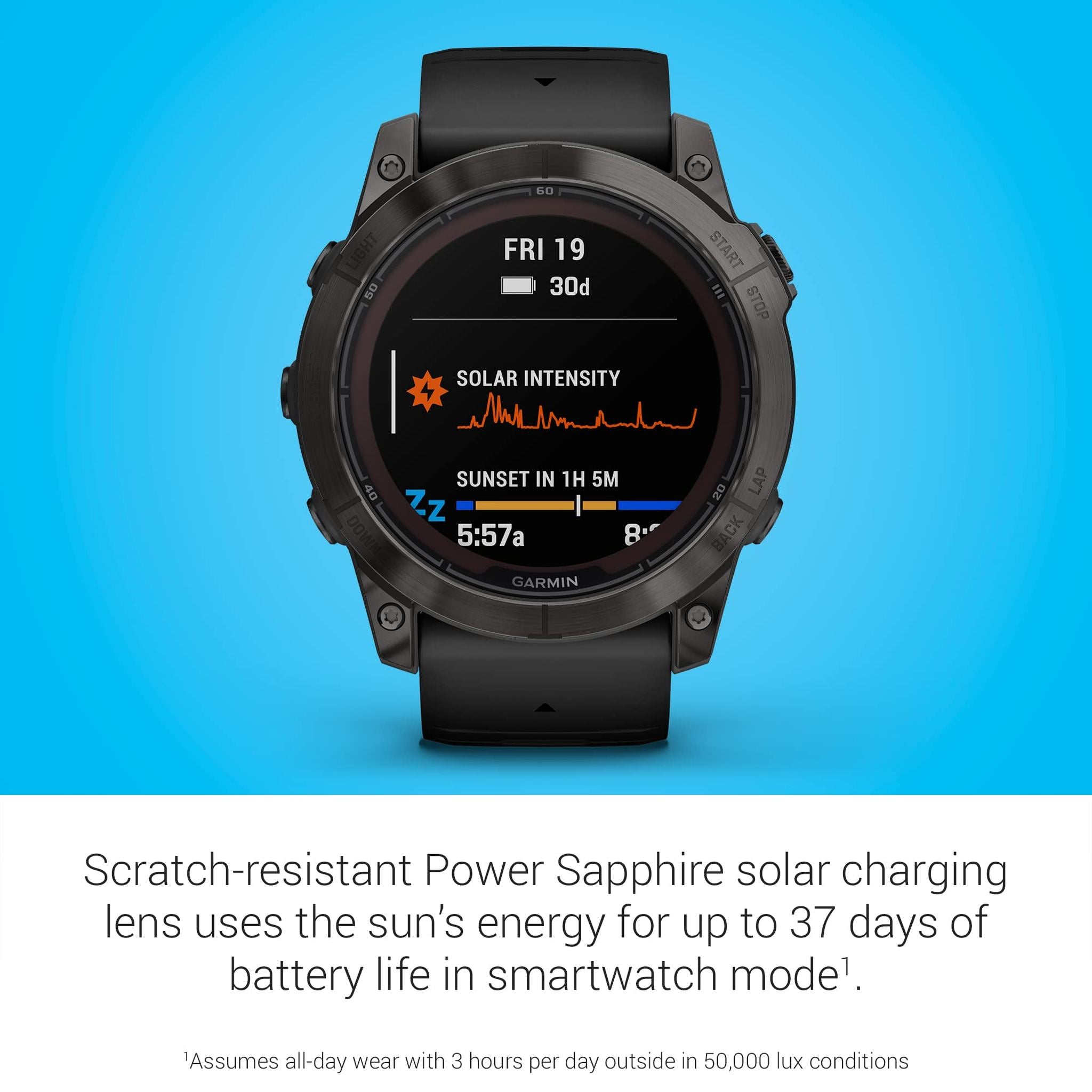 Garmin fēnix 7X Pro Sapphire Solar, Multisport GPS Smartwatch, Built-in Flashlight, Solar Charging Capability, Black