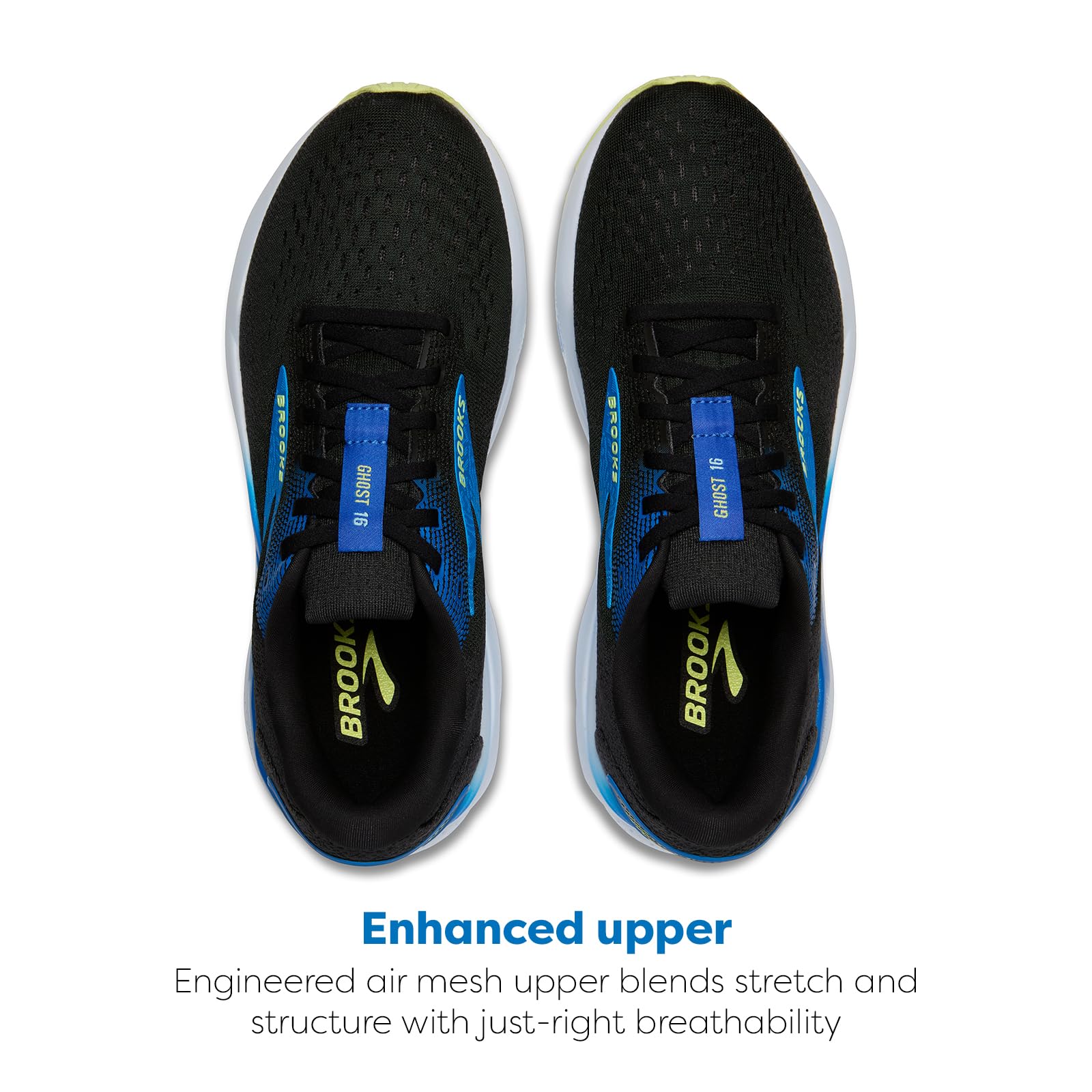 Brooks Men’s Ghost 16 Neutral Running Shoe - Black/Cobalt/Neo Yellow - 11 Medium