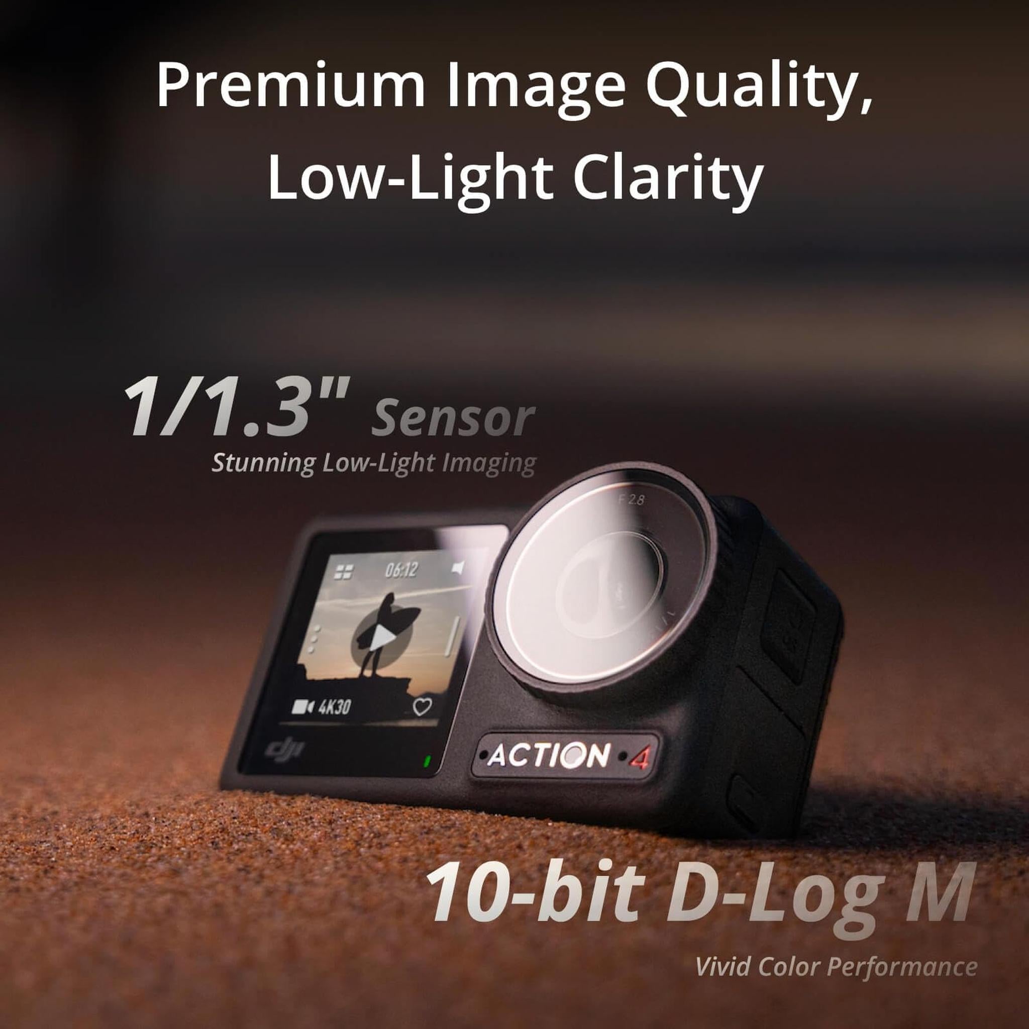 DJI Osmo Action 4 Essential Combo, 4K/120fps Waterproof Action Camera with a 1/1.3-Inch Sensor, Stunning Low-Light Imaging,10-bit & D-Log M Color Performance, Long-Lasting 160 Mins, Outdoor Camera DJI