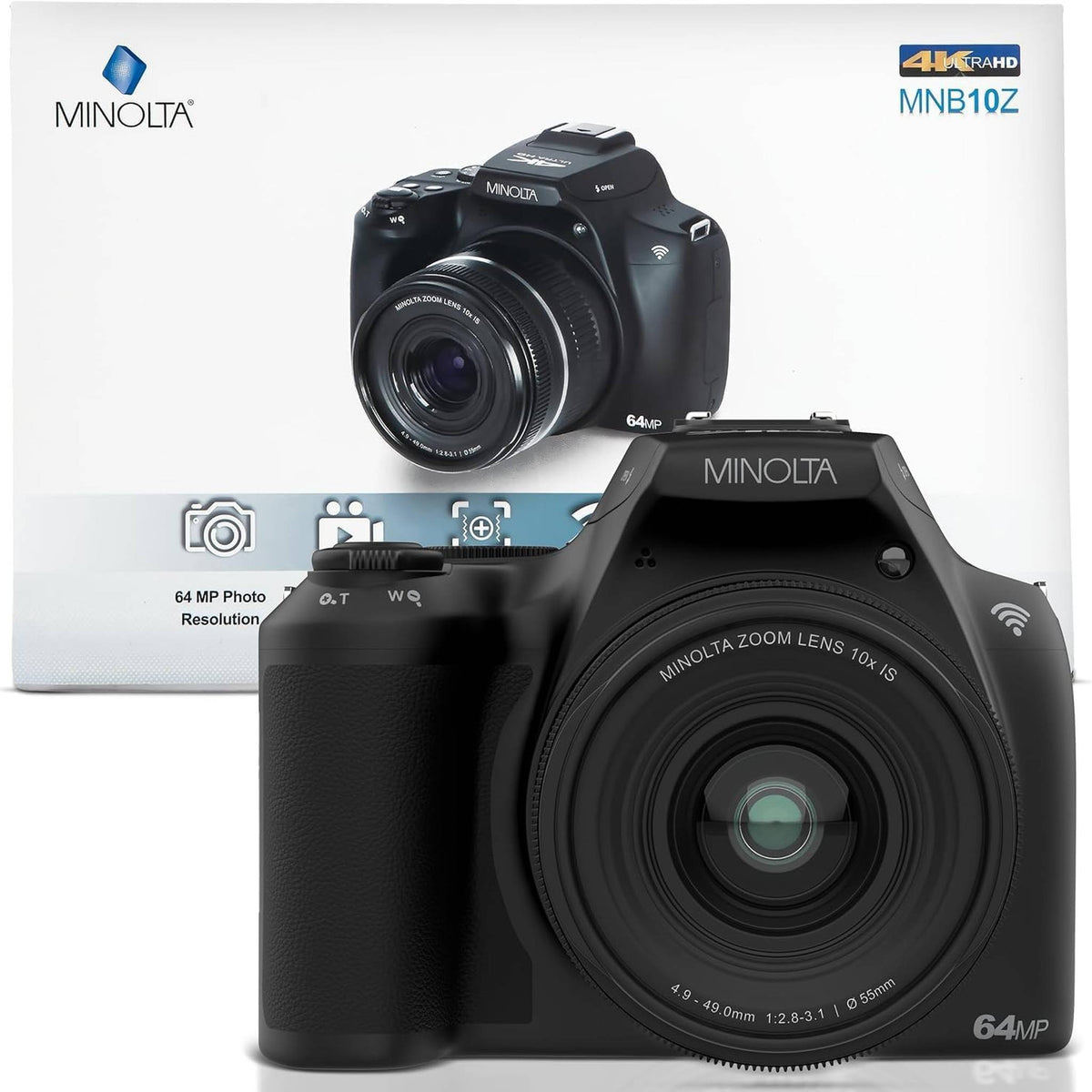 Minolta 64 Mega Pixels Auto Focus Digital Camera with 10x Optical Zoom, 4K Ultra HD Video and Macro Shooting, Black