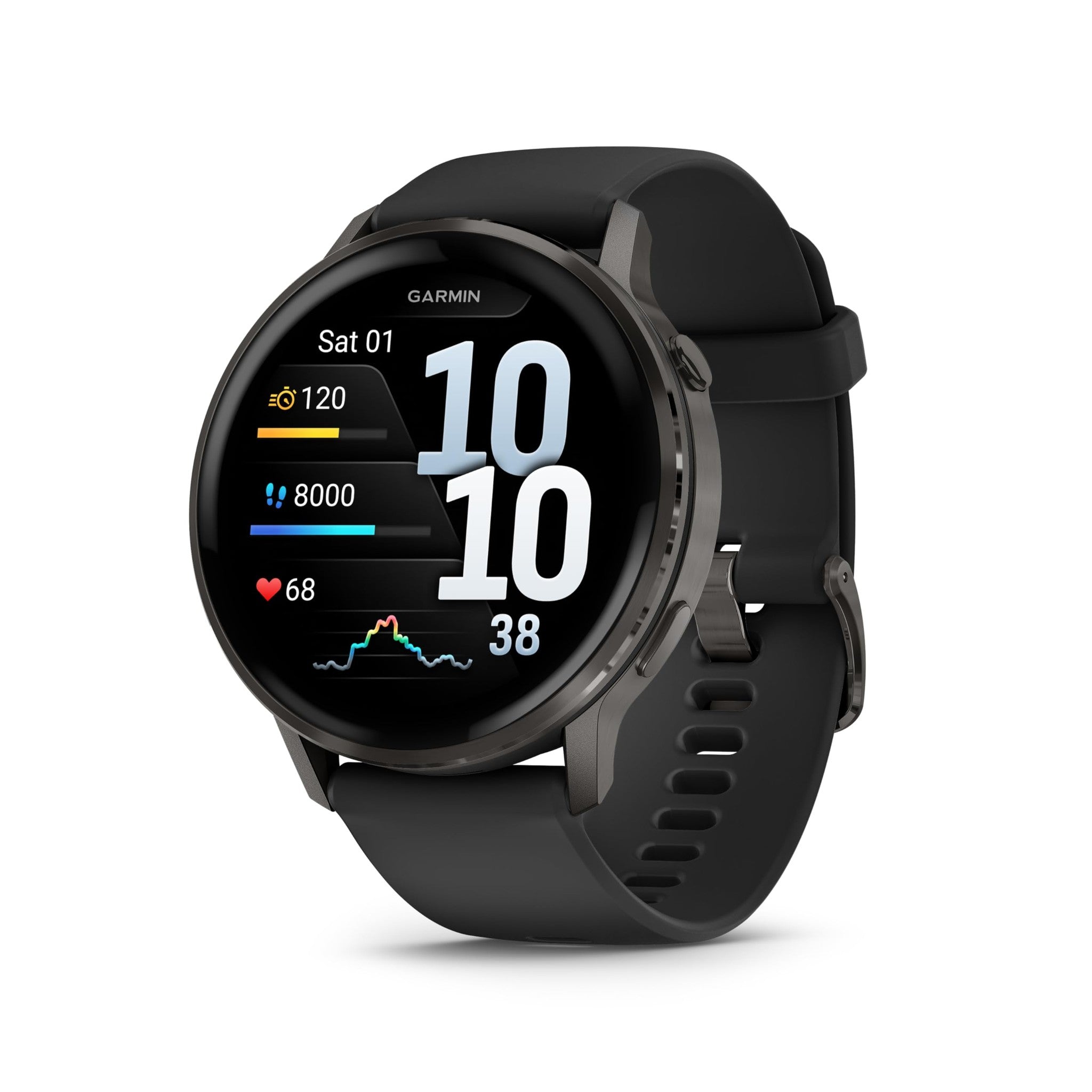 Garmin Venu® 4, 45mm, Advanced Health and Fitness GPS Smartwatch, Bright and Colorful Display, Built-in Flashlight, 12 Days of Battery Life, Slate with Black Silicone Band