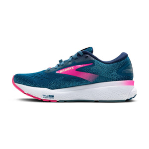 Brooks Women's Ghost 16 GTX Waterproof Neutral Running Shoe - Moroccan Blue/Pink/Yellow - 10 Medium