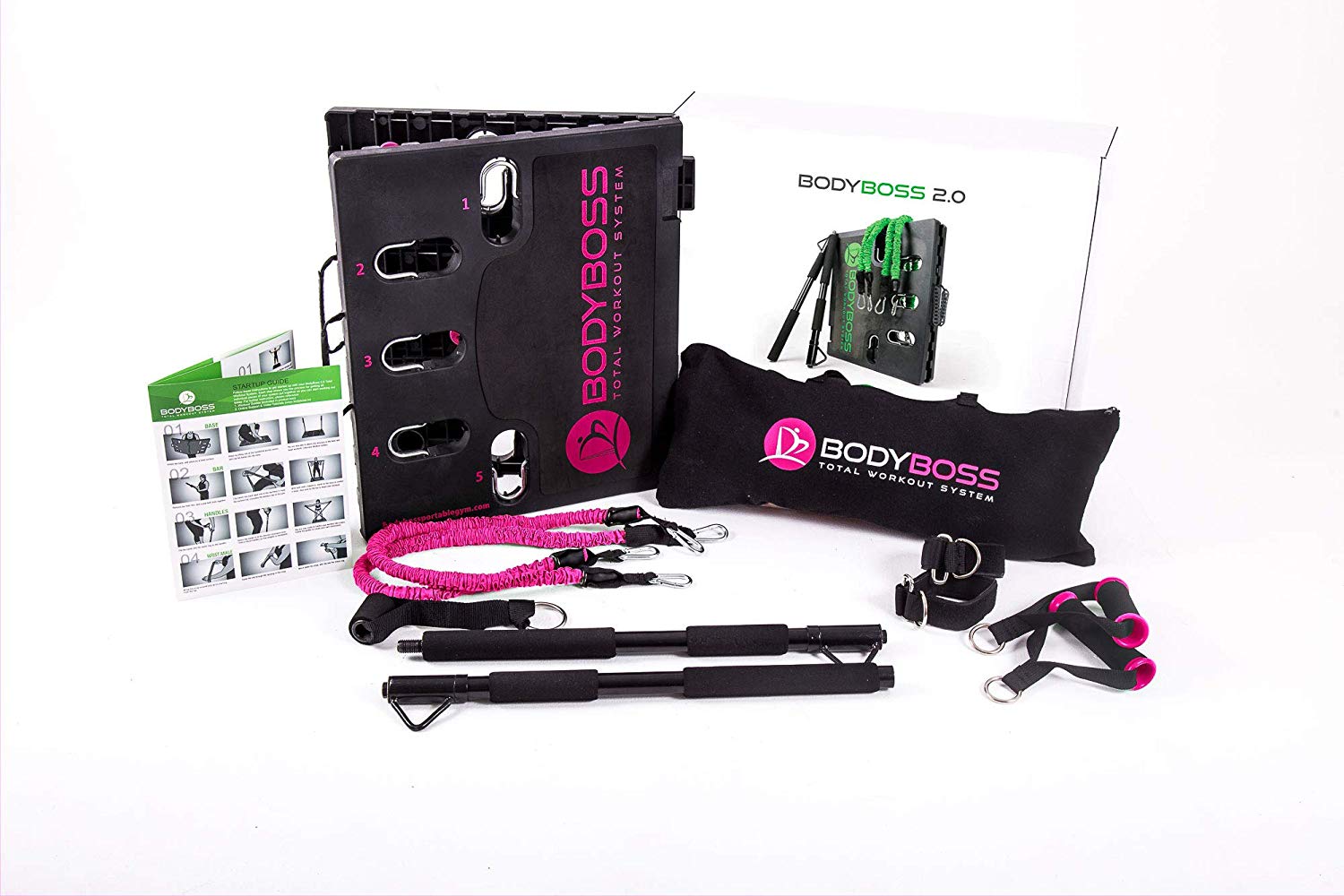 BodyBoss Home Gym 2.0 - Full Portable Gym Home Workout Package + 1 Set of Resistance Bands - Collapsible Resistance Bar, Handles - Full Body Workouts