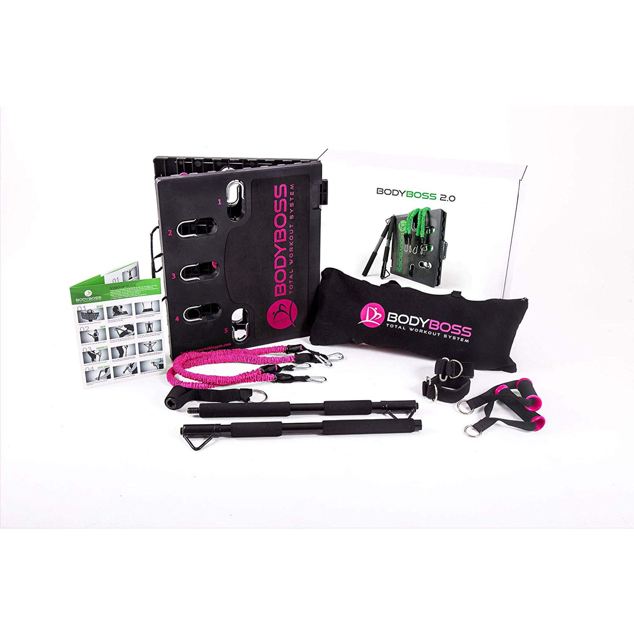 BodyBoss Home Gym 2.0 - Full Portable Gym Home Workout Package + 1 Set of Resistance Bands - Collapsible Resistance Bar, Handles - Full Body Workouts BodyBoss