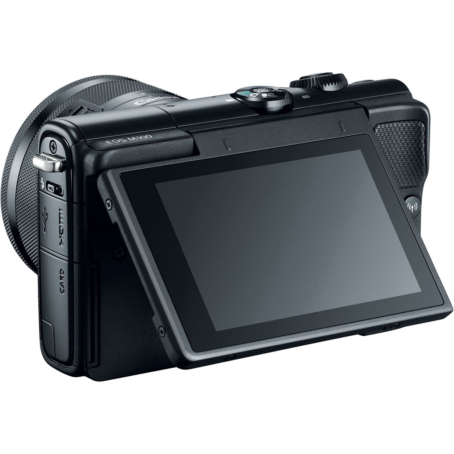 Canon EOS M100 Mirrorless Digital Camera Black with 15-45mm Lens + UV FLD CPL Filter Kit + Wide Angle & Telephoto Lens