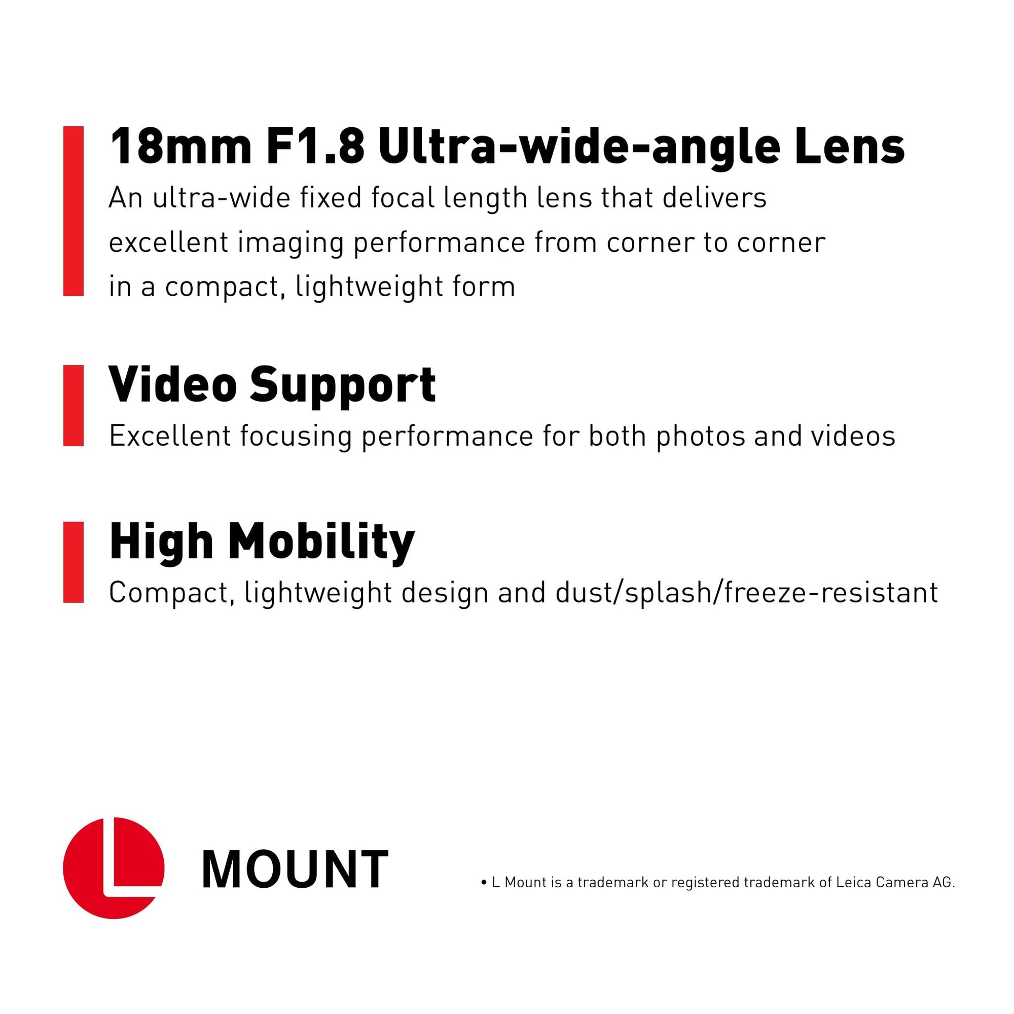 Panasonic LUMIX S Series Camera Lens, 18mm F1.8 L-Mount Interchangeable Lens S-S18 - Used