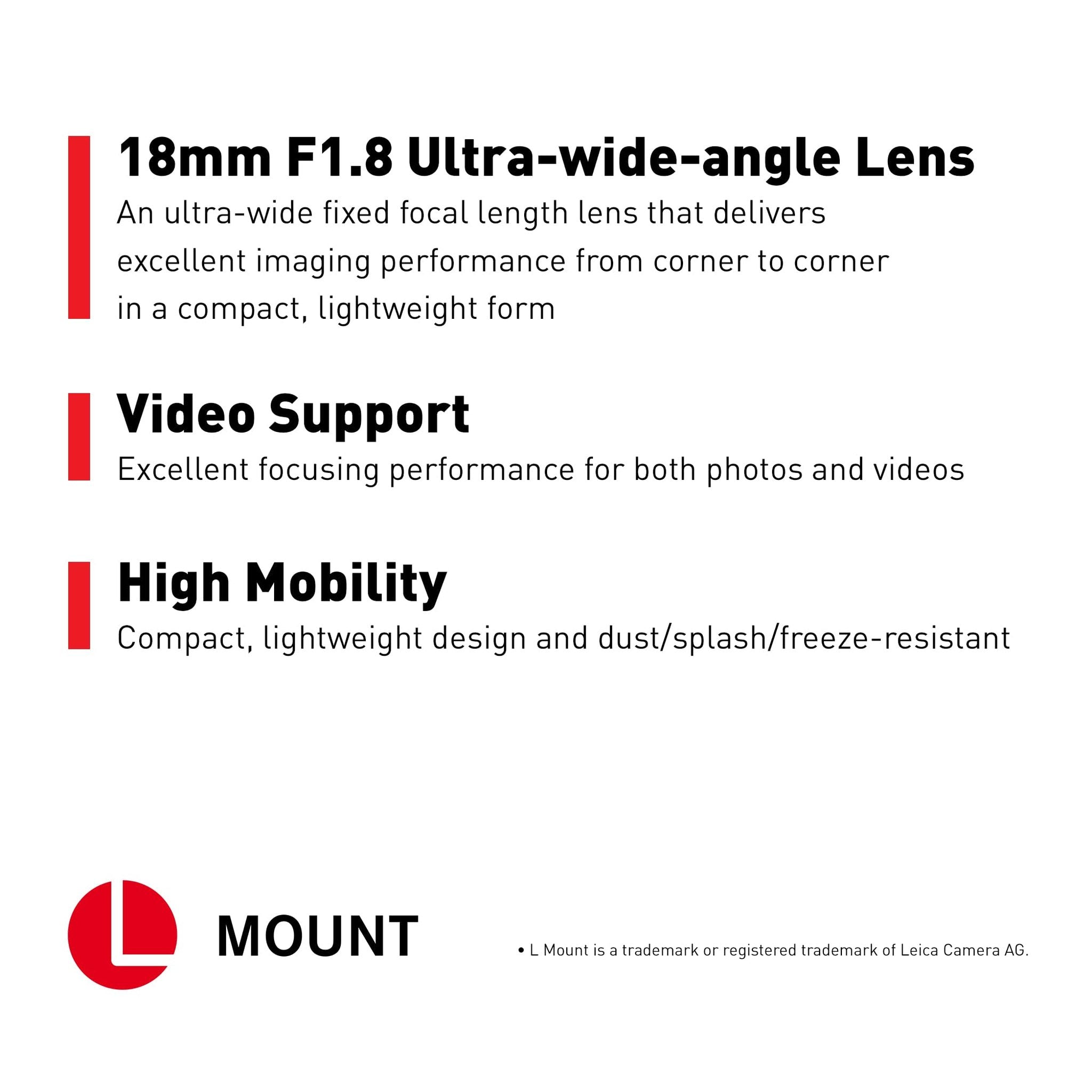 Panasonic LUMIX S Series Camera Lens, 18mm F1.8 L-Mount Interchangeable Lens S-S18 - Used