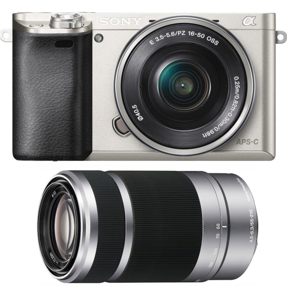 Sony Alpha a6000 24.3MP Digital Camera with 16-50mm Power Zoom and 55-210mm Lenses Silver