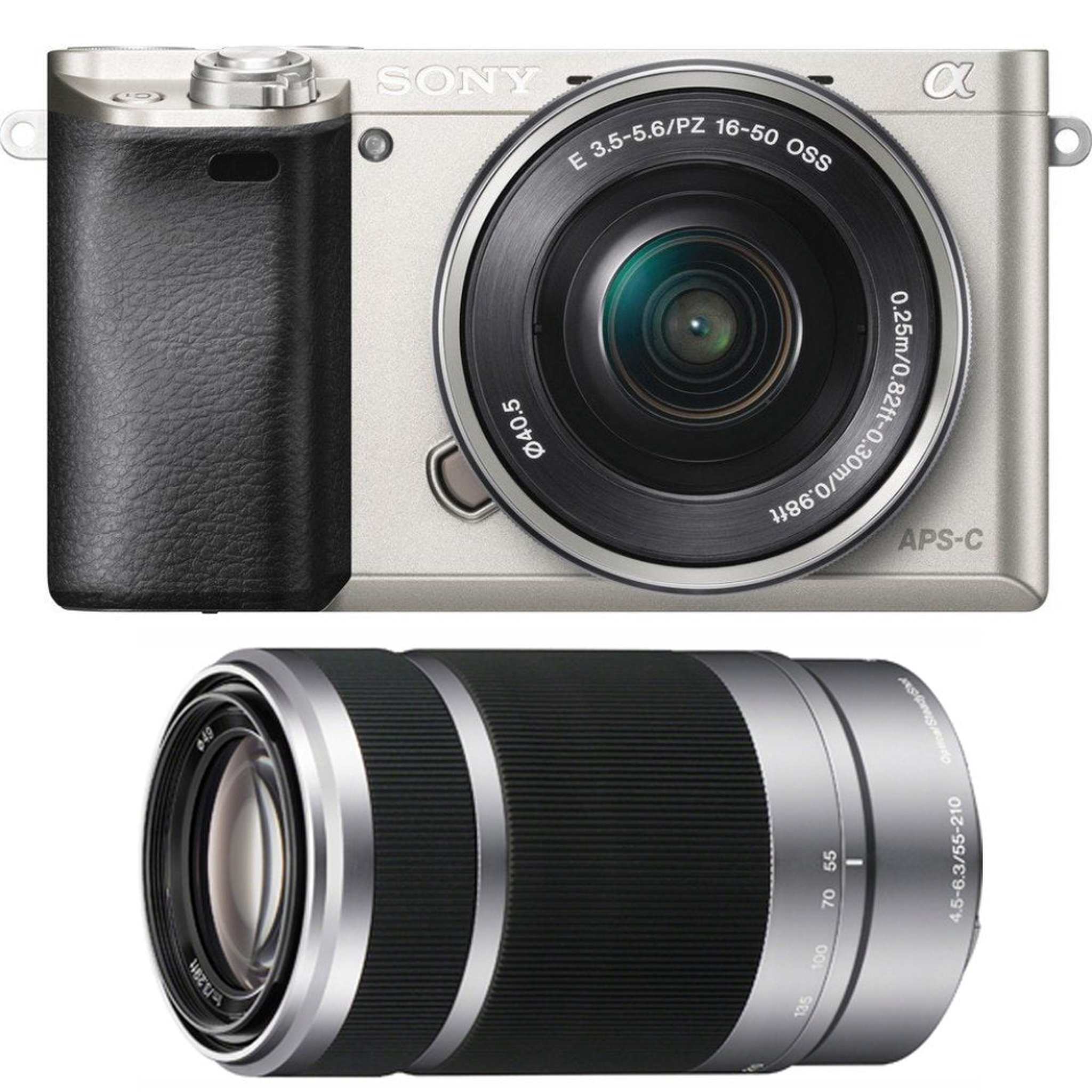Sony Alpha a6000 24.3MP Digital Camera with 16-50mm Power Zoom and 55-210mm Lenses Silver Sony