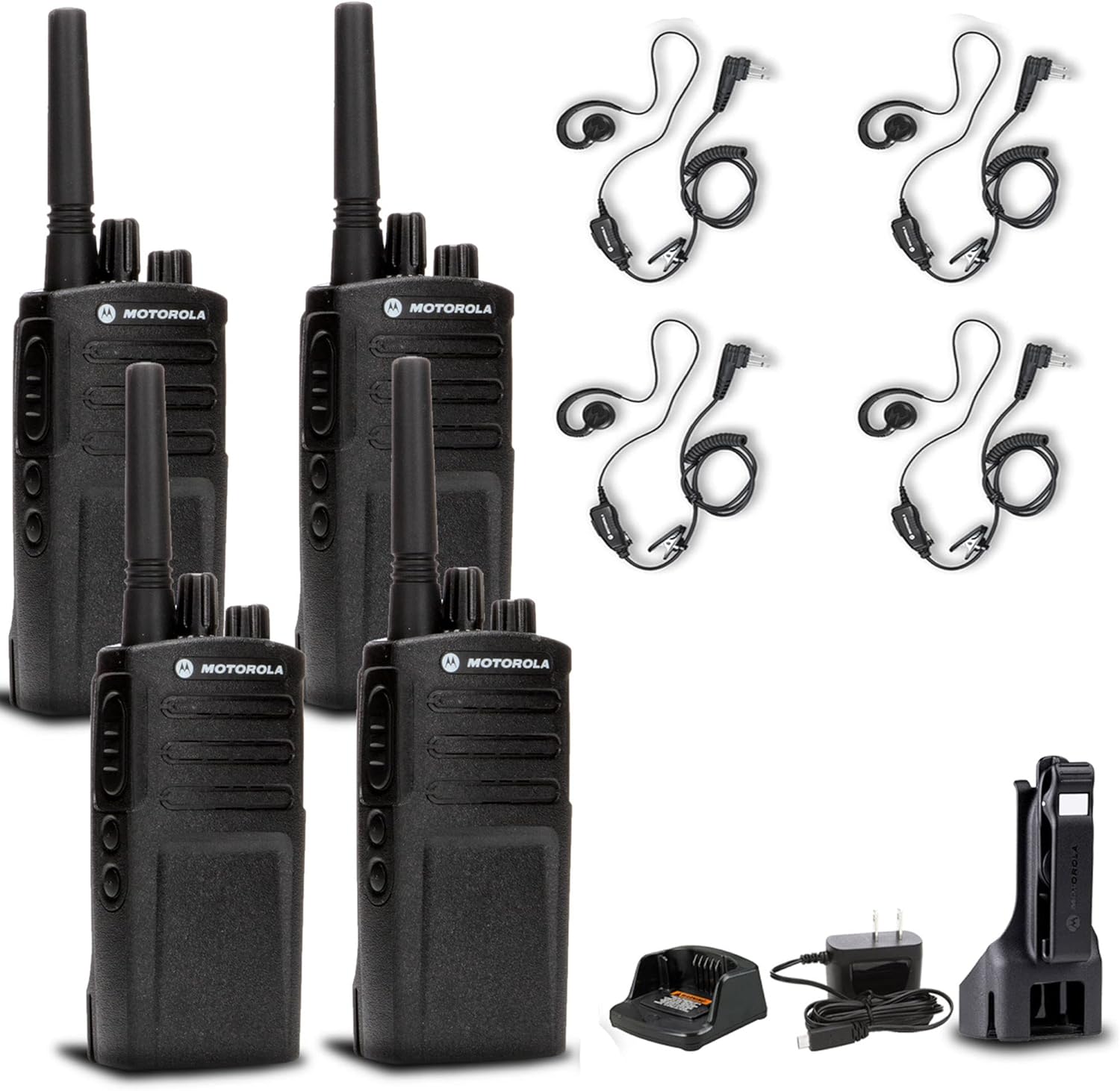 4 x Motorola RMV2080 On-Site 2-Way Radio + 4 x Motorola HKLN4604 Earpiece + More