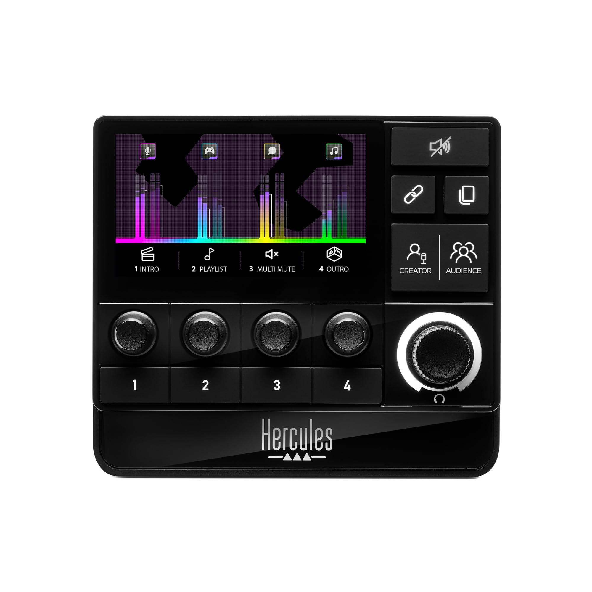 Hercules Stream 200 XLR, Pro Audio Mixer for Advanced Content Creators, with XLR Mic Pre-Amp, LCD Screen, High Resolution Encoders, 4 Actions Buttons and Customizable Interface.  Compatible with PC.