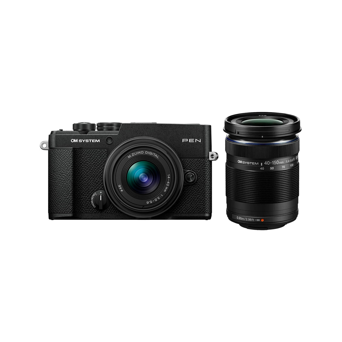 OM SYSTEM Pen Black w/M.Zuiko 14-42mm F3.5-5.6 III & M.Zuiko Digital ED 40-150mm F4.0-5.6 R Black Mirrorless Camera Compact Creative Profile 4K Video AI Autofocus Image Stabilization for Everyday