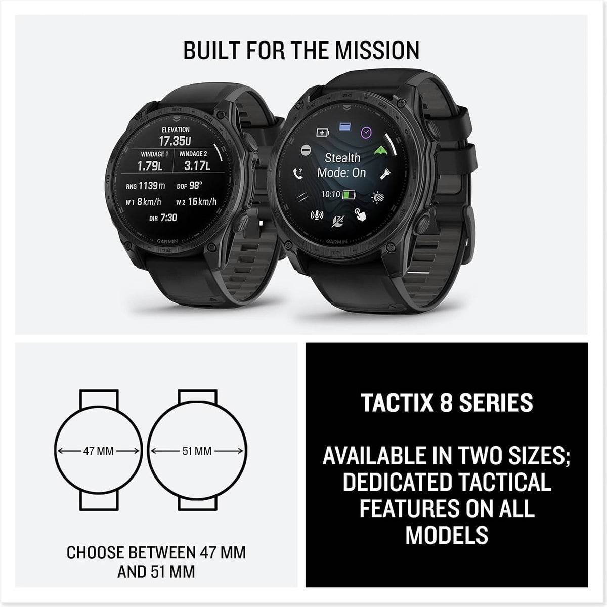 Garmin tactix® 8 47mm, AMOLED Display, Premium Tactical GPS Smartwatch, Includes Applied Ballistics Ultralight™ Solver