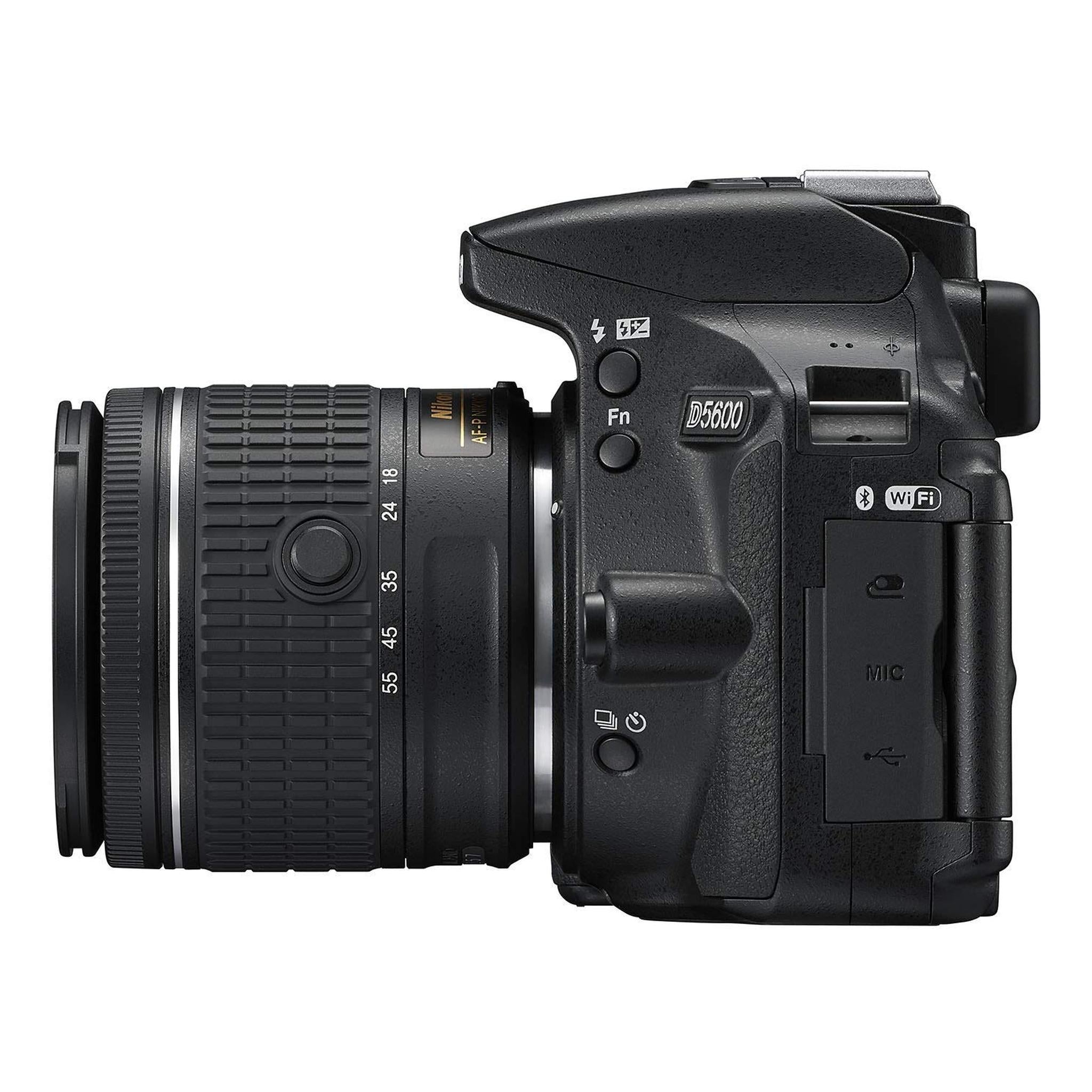 Nikon 1576 D5600 DX-Format Digital SLR with AF-P DX NIKKOR 18-55mm f/3.5-5.6G VR Lens, Black Renewed - Reconditioned Nikon