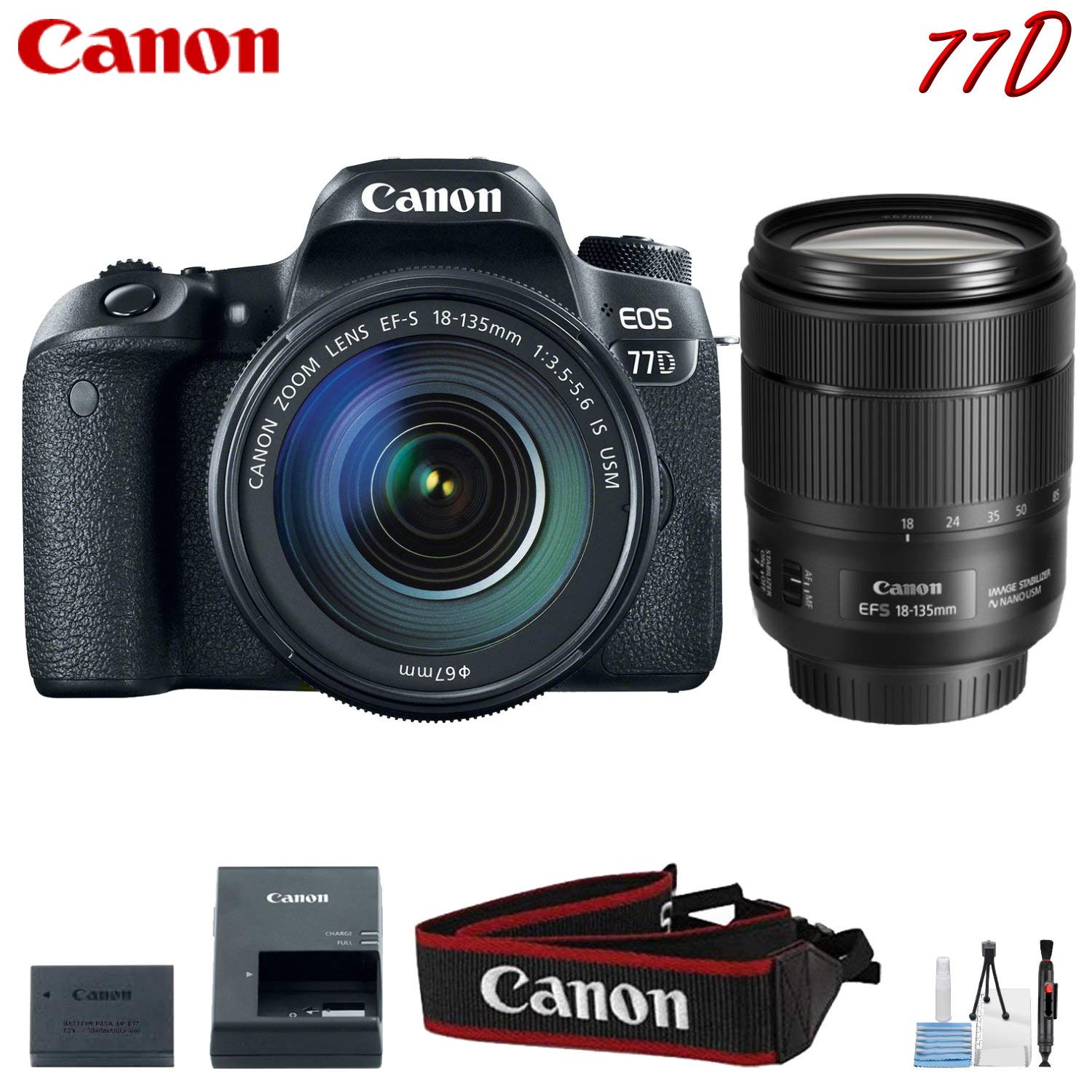 Canon EOS 77D Digital SLR Camera with 18-135mm Lens Kit (International Model)