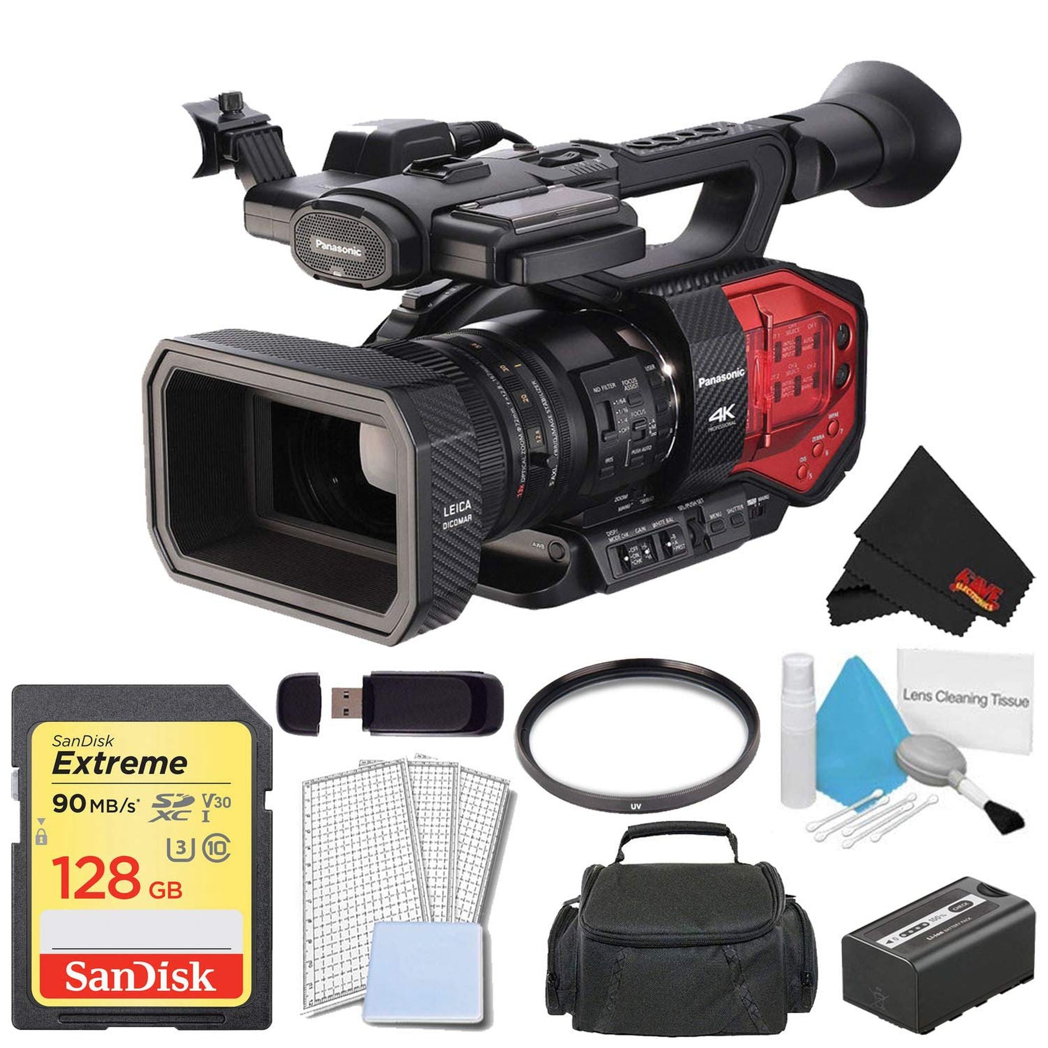 Panasonic AG-DVX200 4K Camcorder Advanced Kit with 128GB Memory Card + 72mm UV Filter + XL Pro Soft Case for Camcorder + LCD Screen Protector + Basic Kit Accessories Panasonic