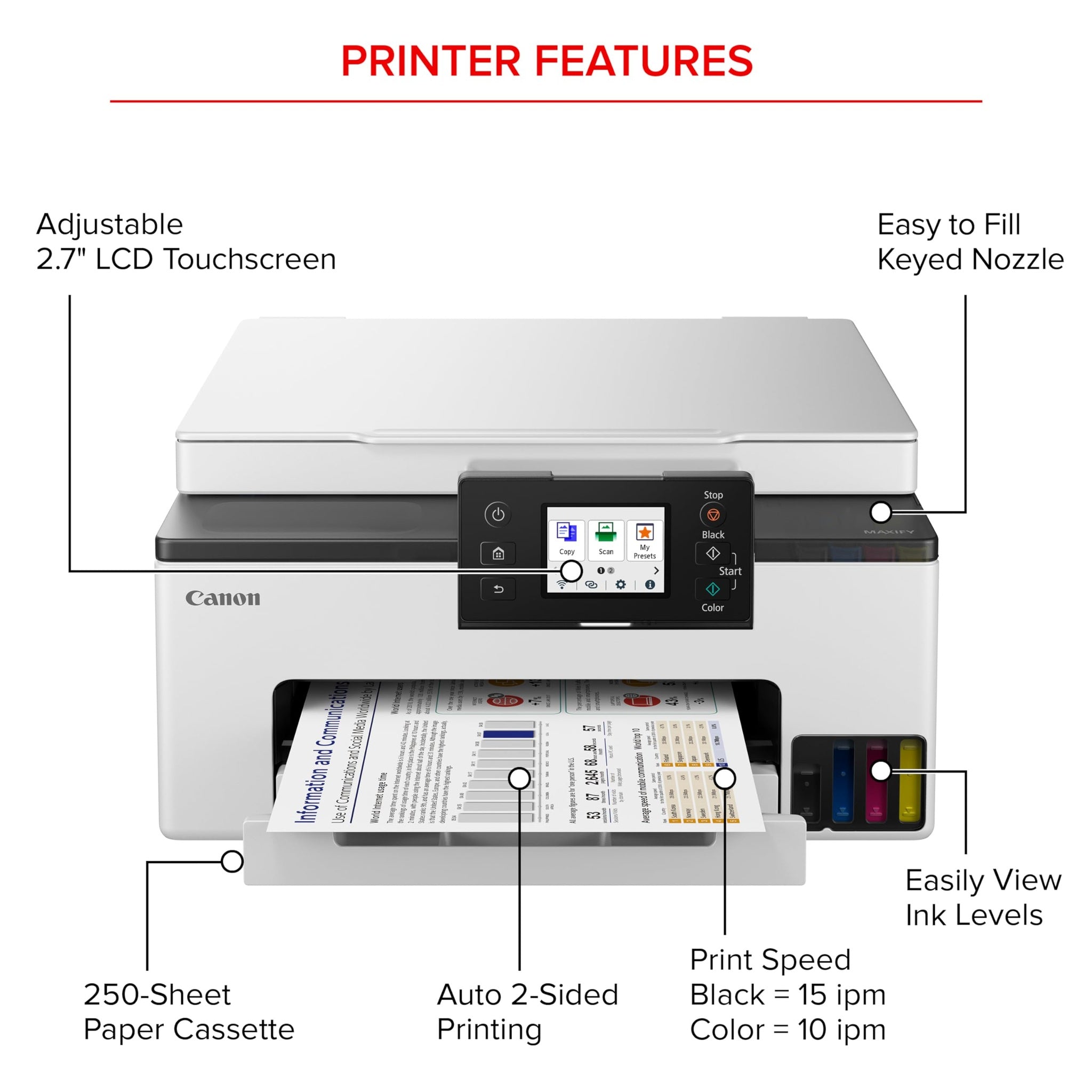 Canon Megatank GX1020 All-in-One Wireless Supertank Megatank Printer | Print, Copy and Scan| Mobile Printing |2.7" LCD Color Touchscreen | Auto Duplex Printing