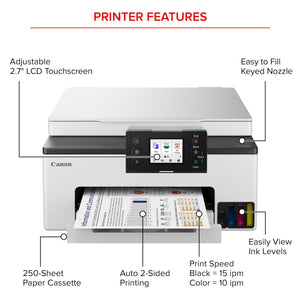 Canon Megatank GX1020 All-in-One Wireless Supertank Megatank Printer | Print, Copy and Scan| Mobile Printing |2.7" LCD Color Touchscreen | Auto Duplex Printing