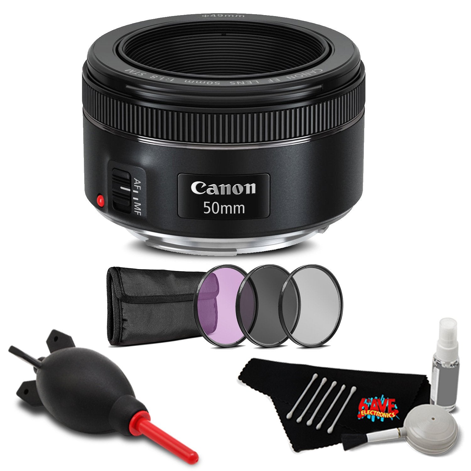 Canon EF 50mm f/1.8 STM Lens Accessory Bundle International Model