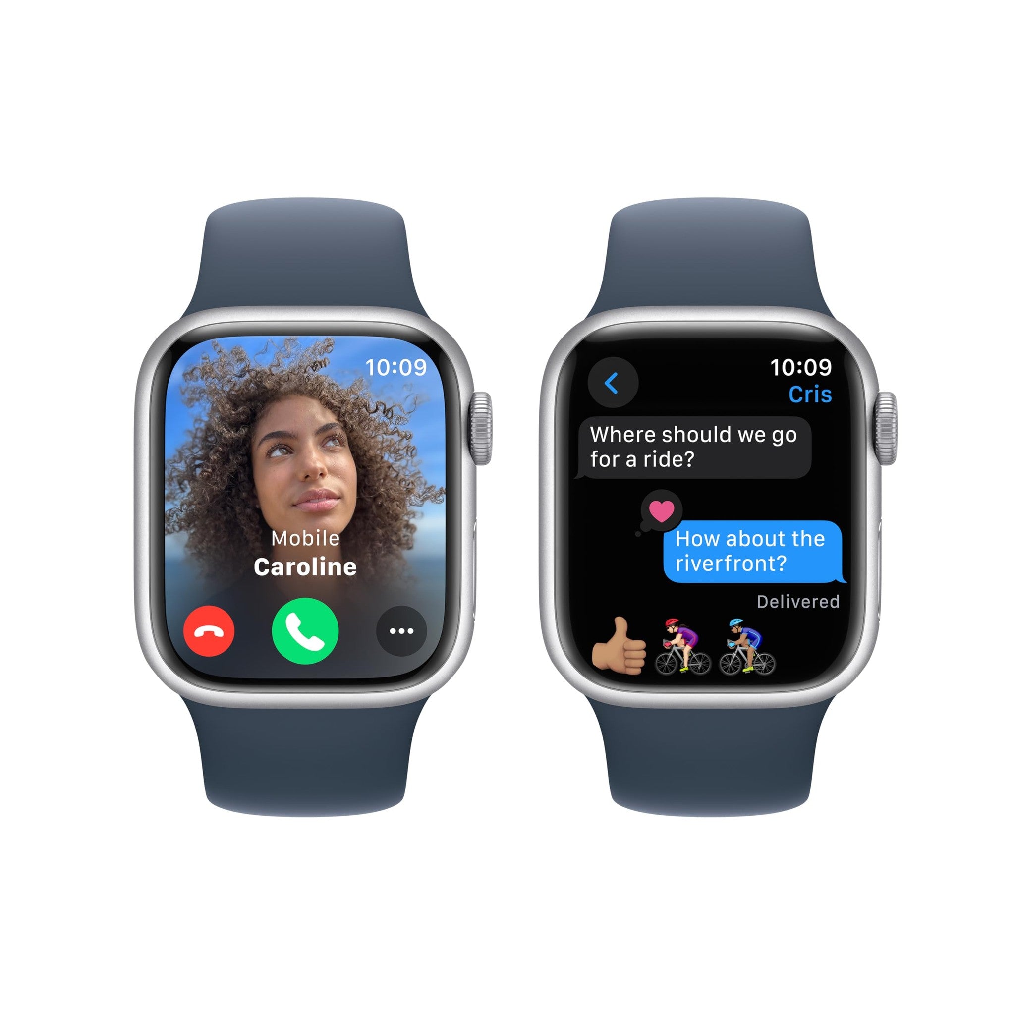 Apple Watch Series 9 GPS 41mm Smartwatch with Silver Aluminum Case with Storm Blue Sport Band S/M. Apple