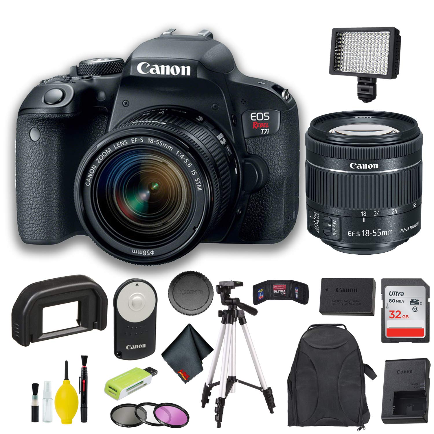 Canon EOS Rebel T7i DSLR Camera with 18-55mm Lens (Intl Model) 32GB SD Kit Bundle